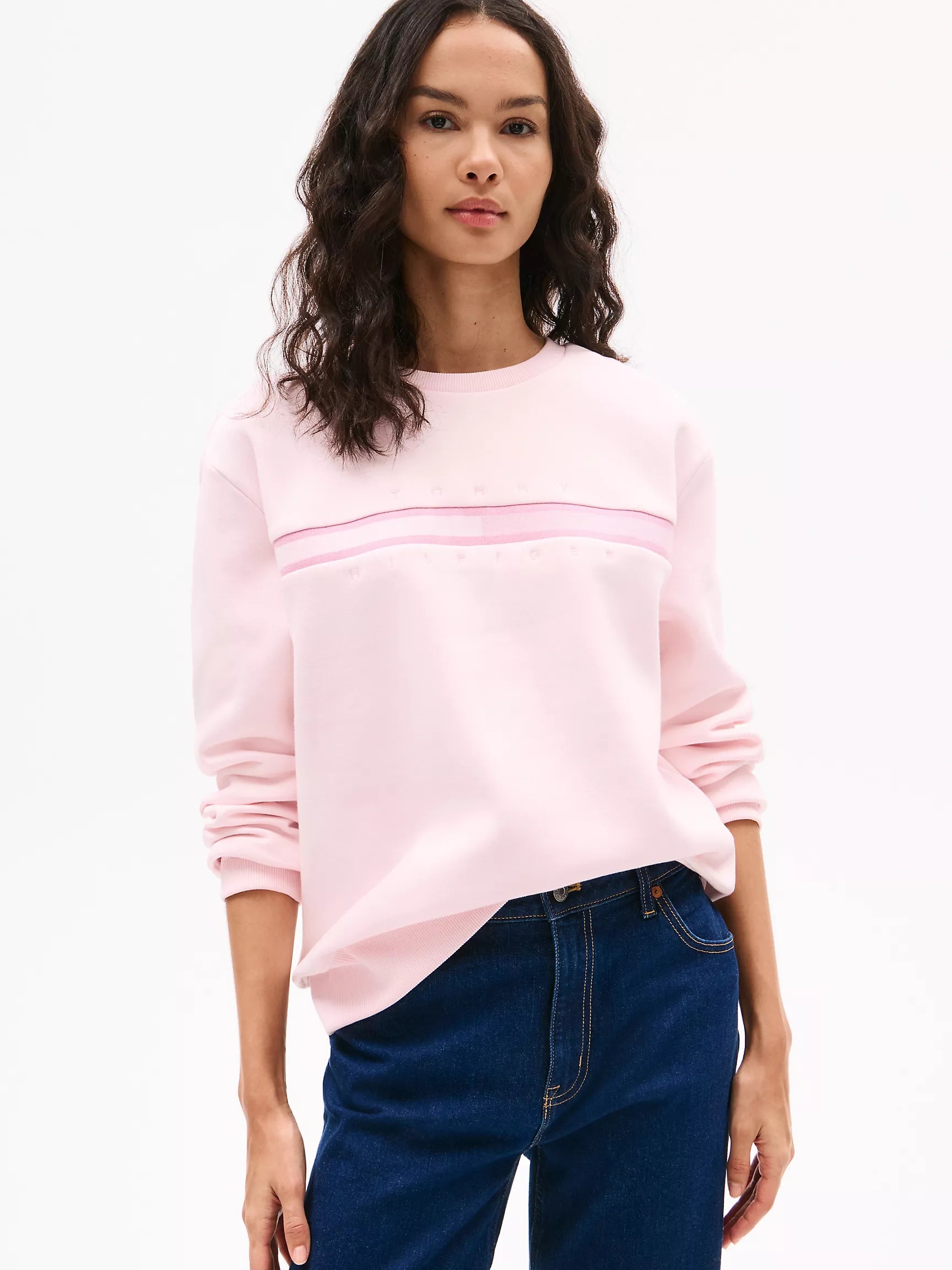 WOMENS' TOMMY Flag Logo Crewneck Sweatshirt-Light Pink