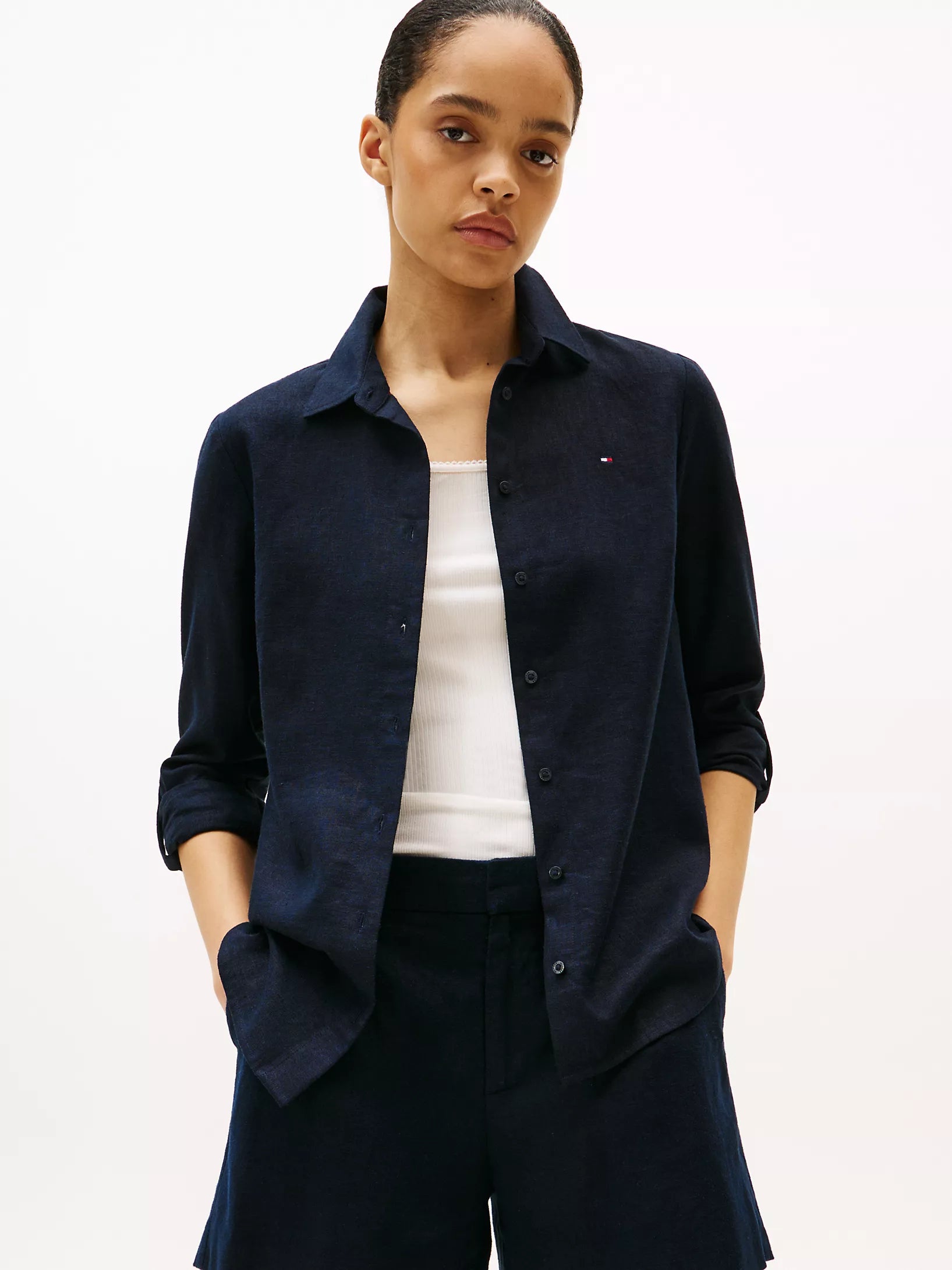 Tommys' Women Linen-Blend Shirt/ NAVY