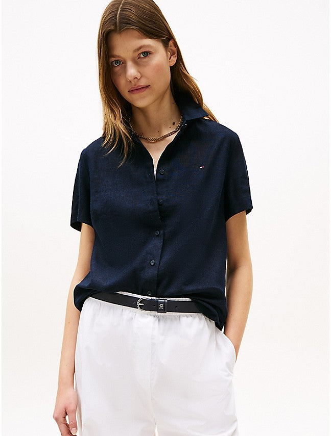 Tommy Womens' Short-Sleeve Linen-Blend Shirt