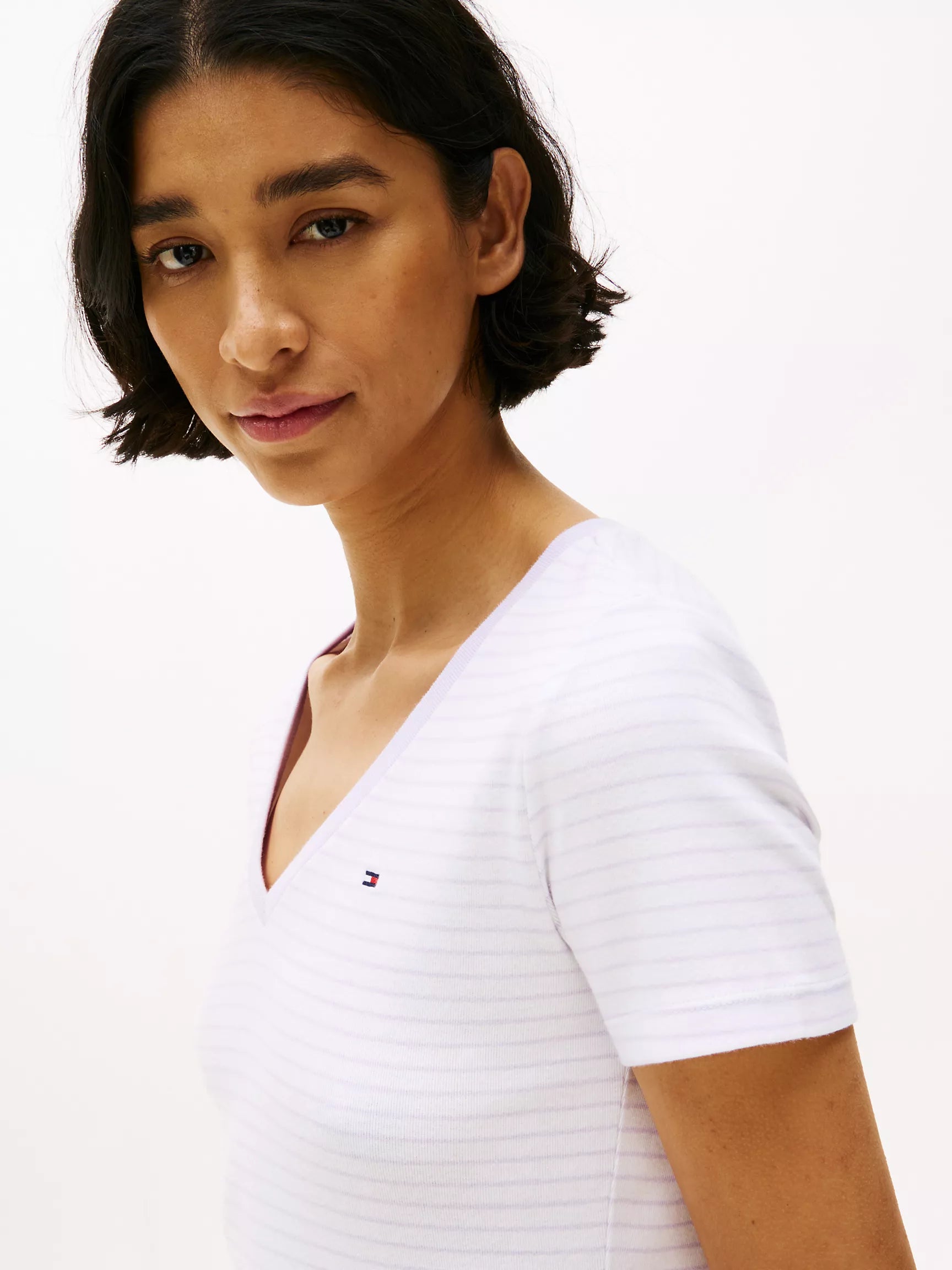 WOMENS' TOMMY Stripe V-Neck Favorite T-Shirt/ Lilac Spring Stripe