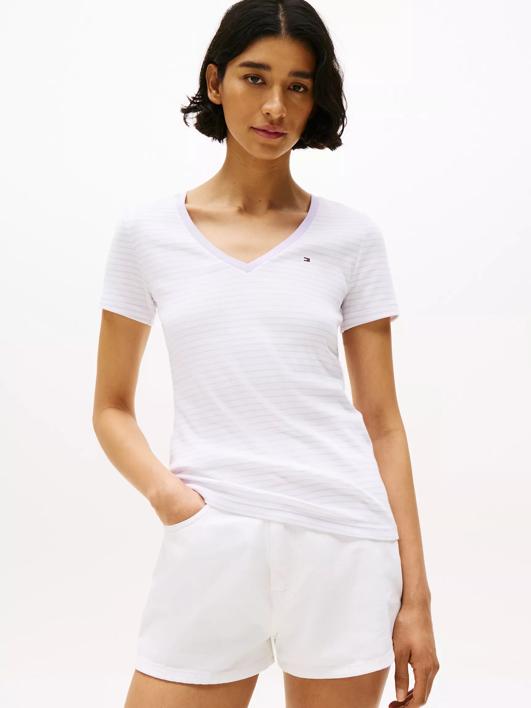 WOMENS' TOMMY Stripe V-Neck Favorite T-Shirt/ Lilac Spring Stripe