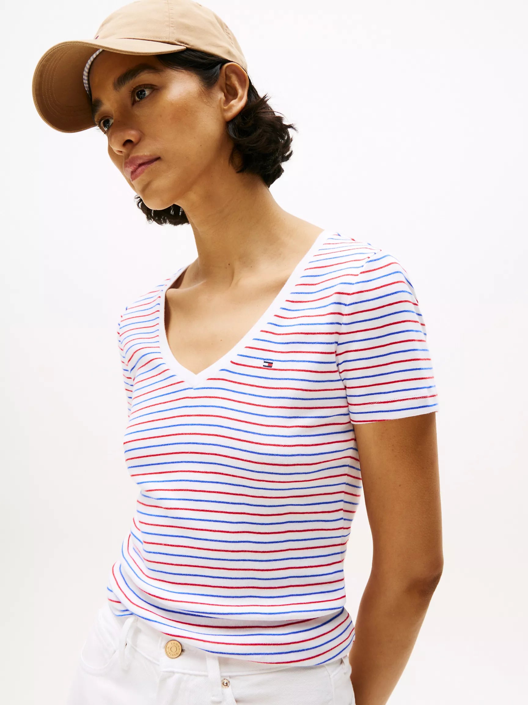 WOMENS' TOMMY Stripe V-Neck Favorite T-Shirt/ Dazzling Blue Stripe