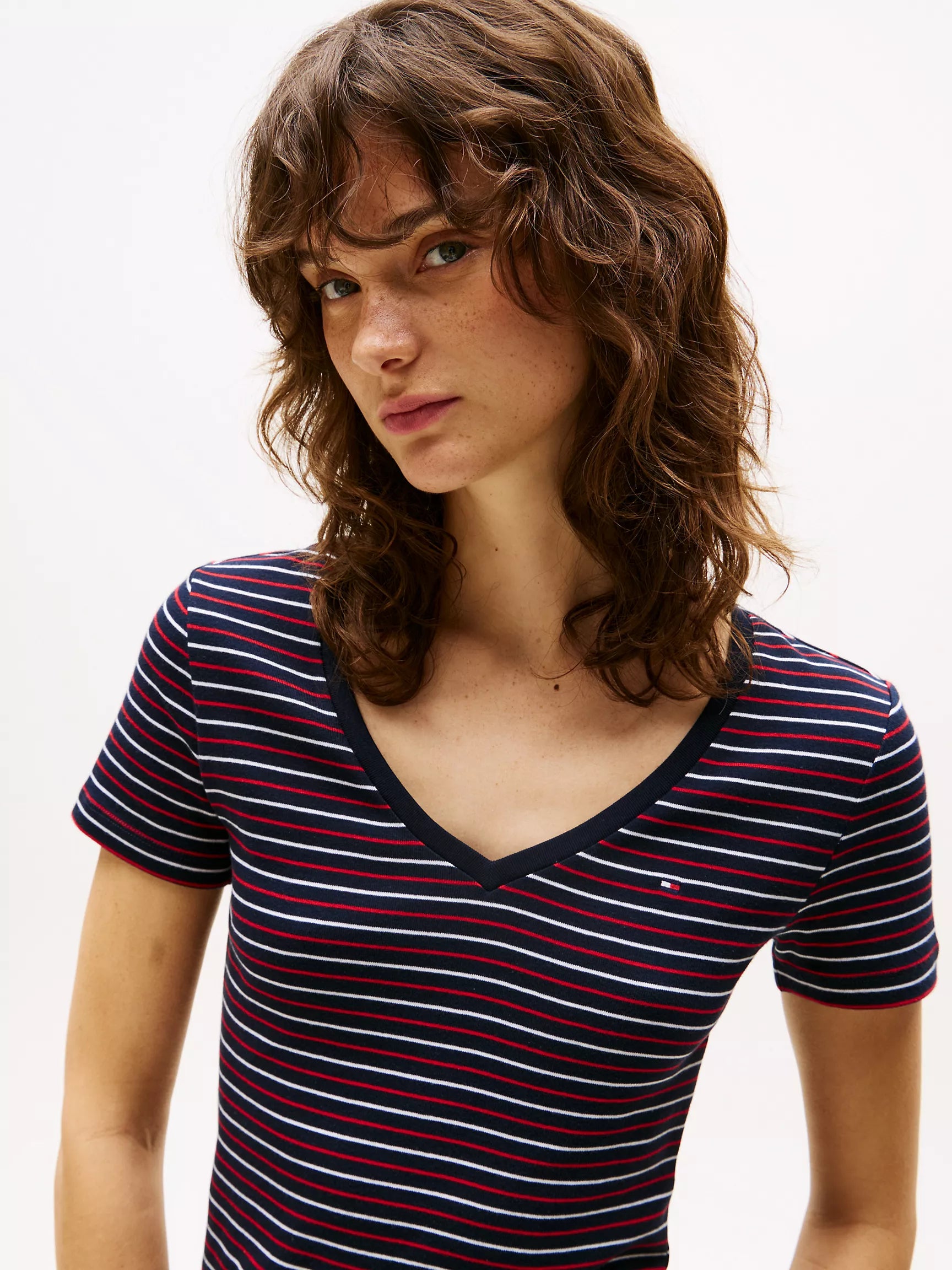 WOMENS' TOMMY Stripe V-Neck Favorite T-Shirt/ Navy Stripe