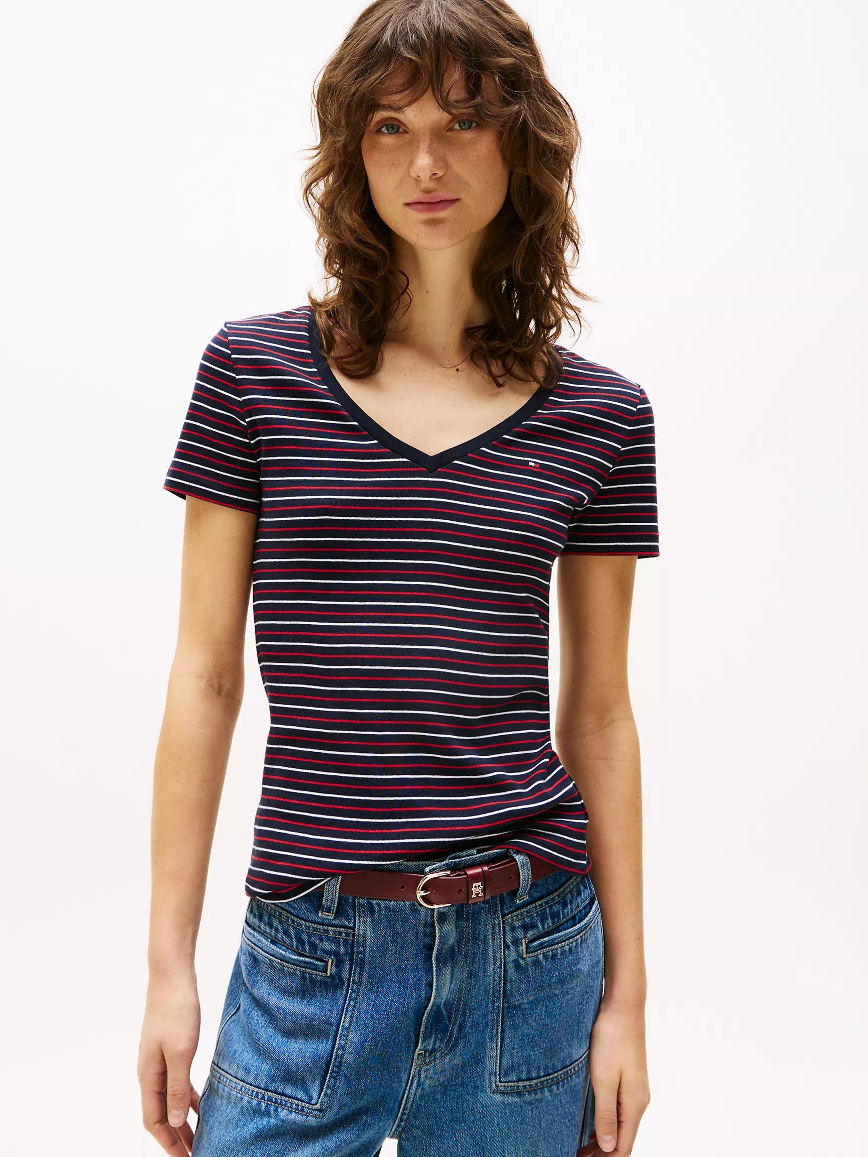 WOMENS' TOMMY Stripe V-Neck Favorite T-Shirt/ Navy Stripe