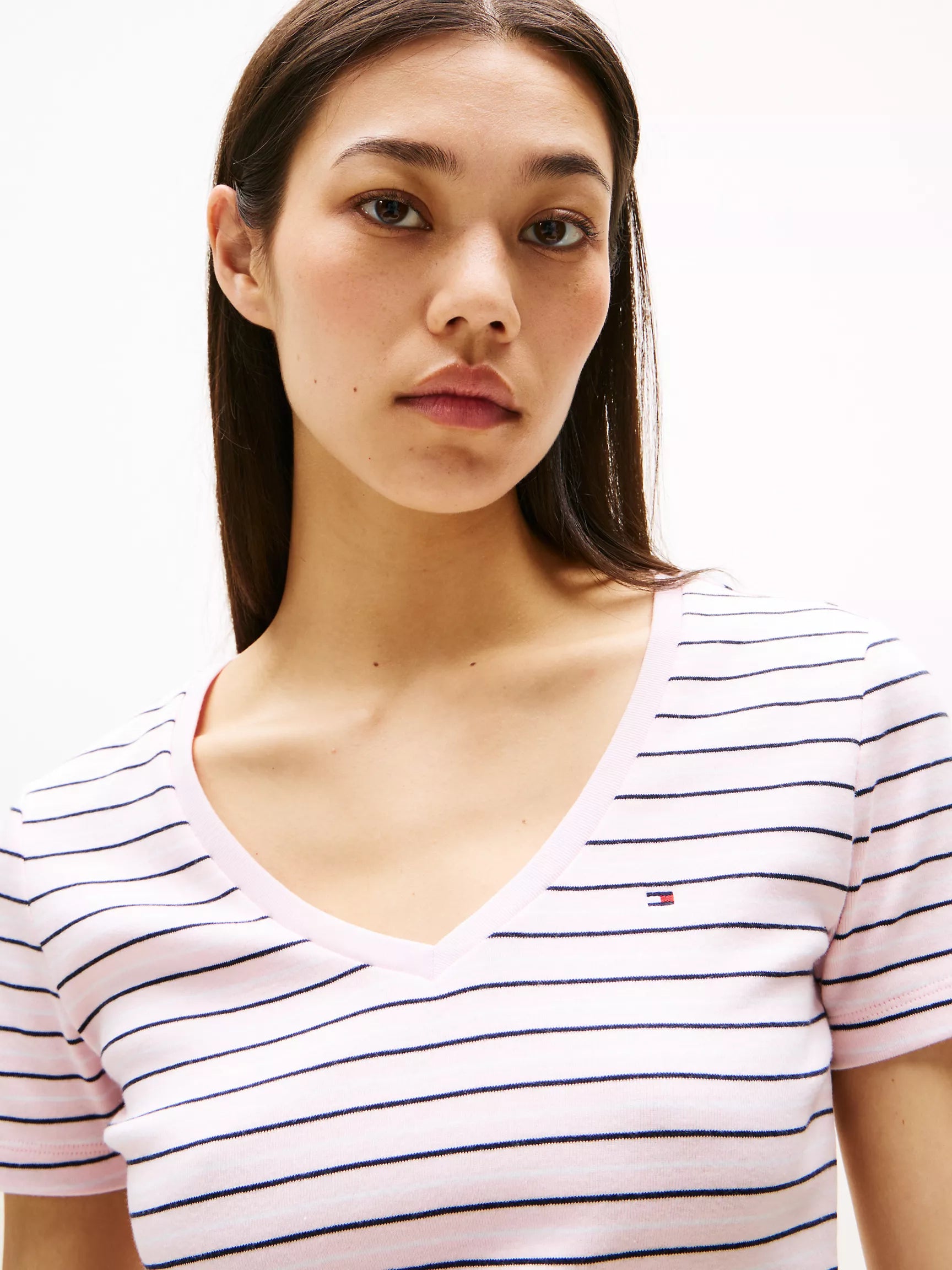 WOMENS' TOMMY Stripe V-Neck Favorite T-Shirt/ Icy Pink Stripe
