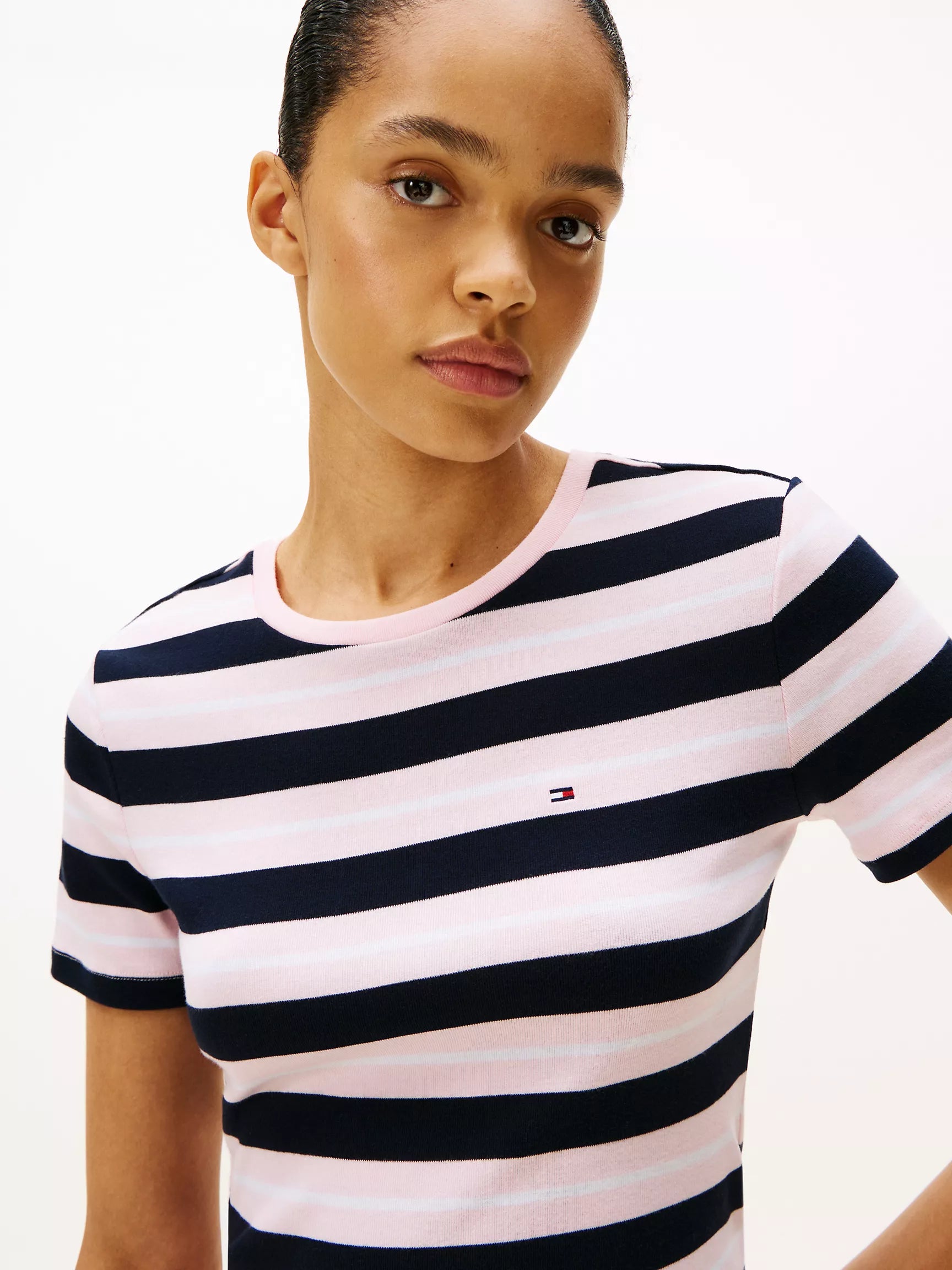 Womens' Tommy Stripe Crewneck T-Shirt/Black Stripe