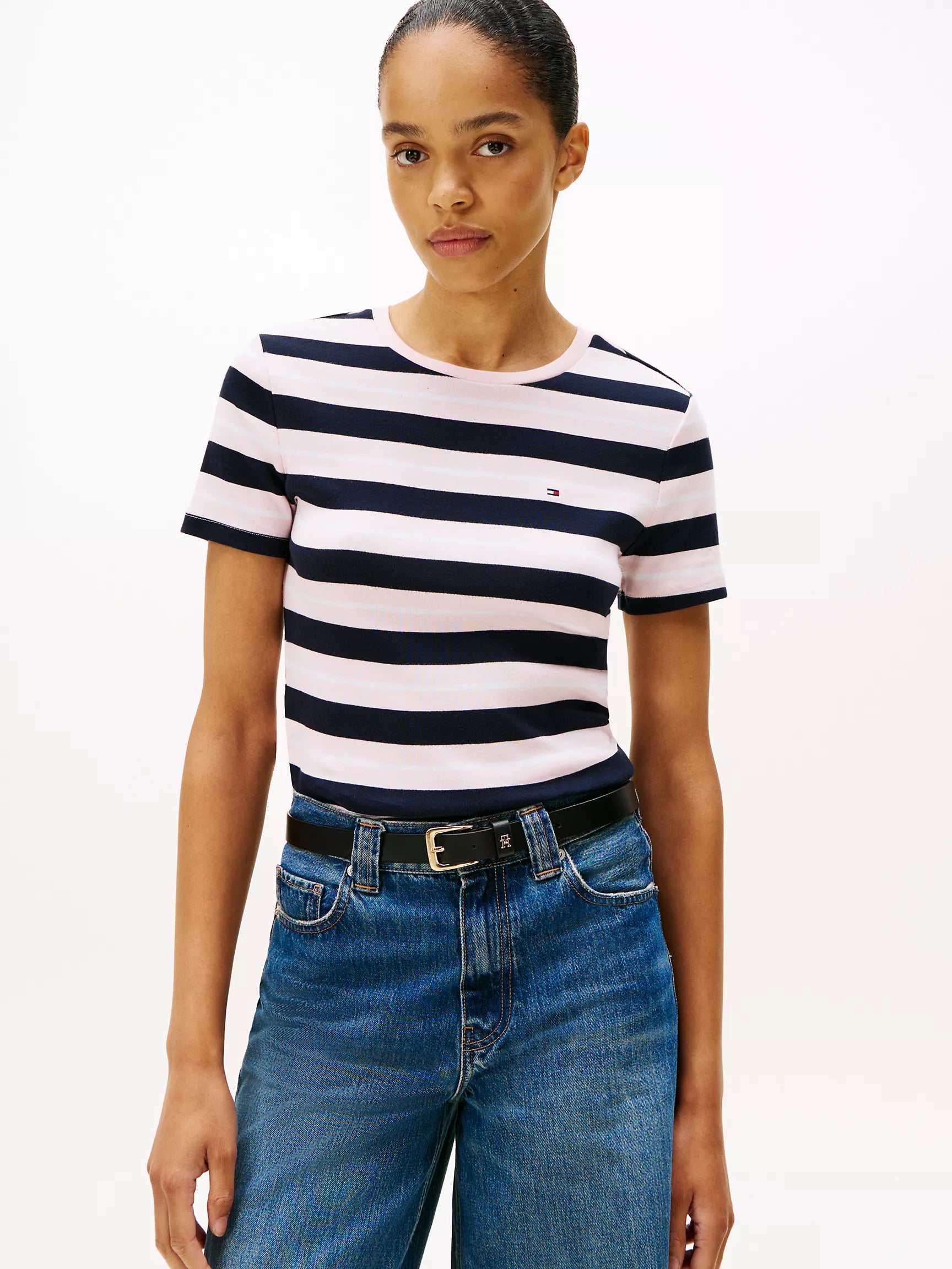 Womens' Tommy Stripe Crewneck T-Shirt/Black Stripe