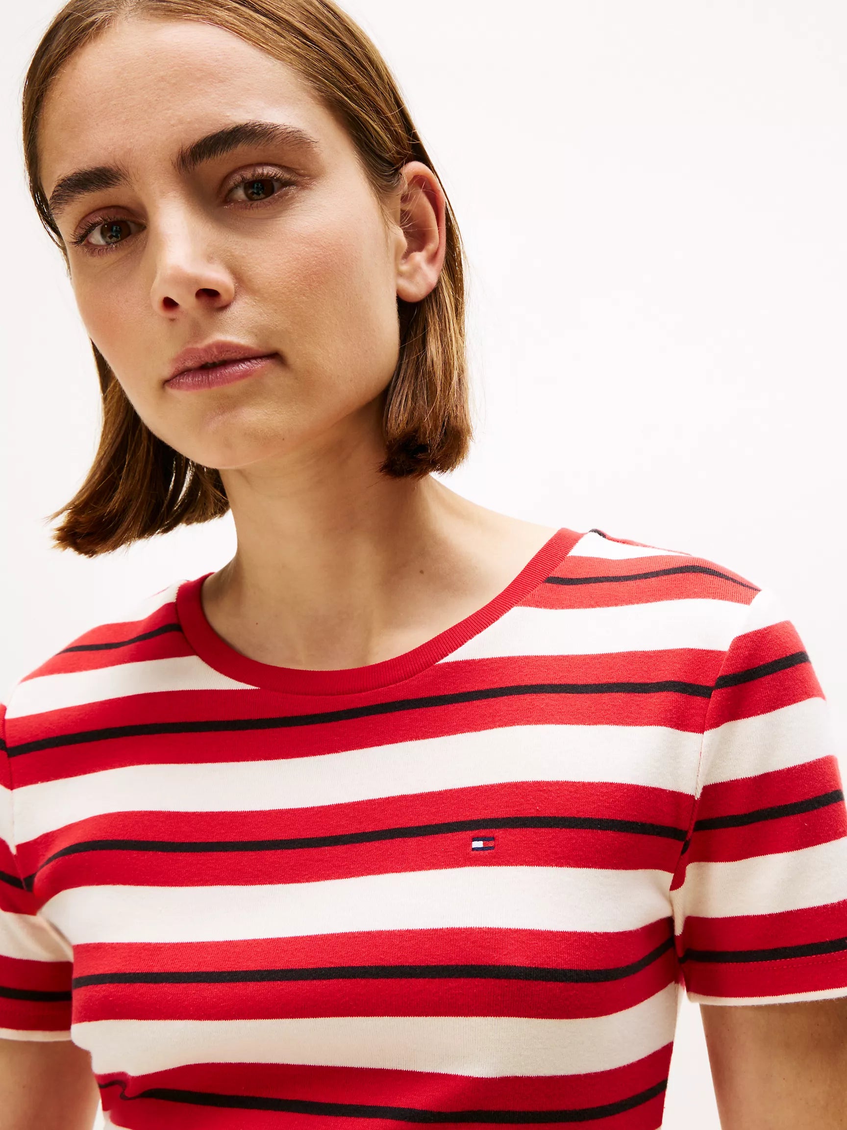 Womens' Tommy Stripe Crewneck T-Shirt/Red / White Stripe