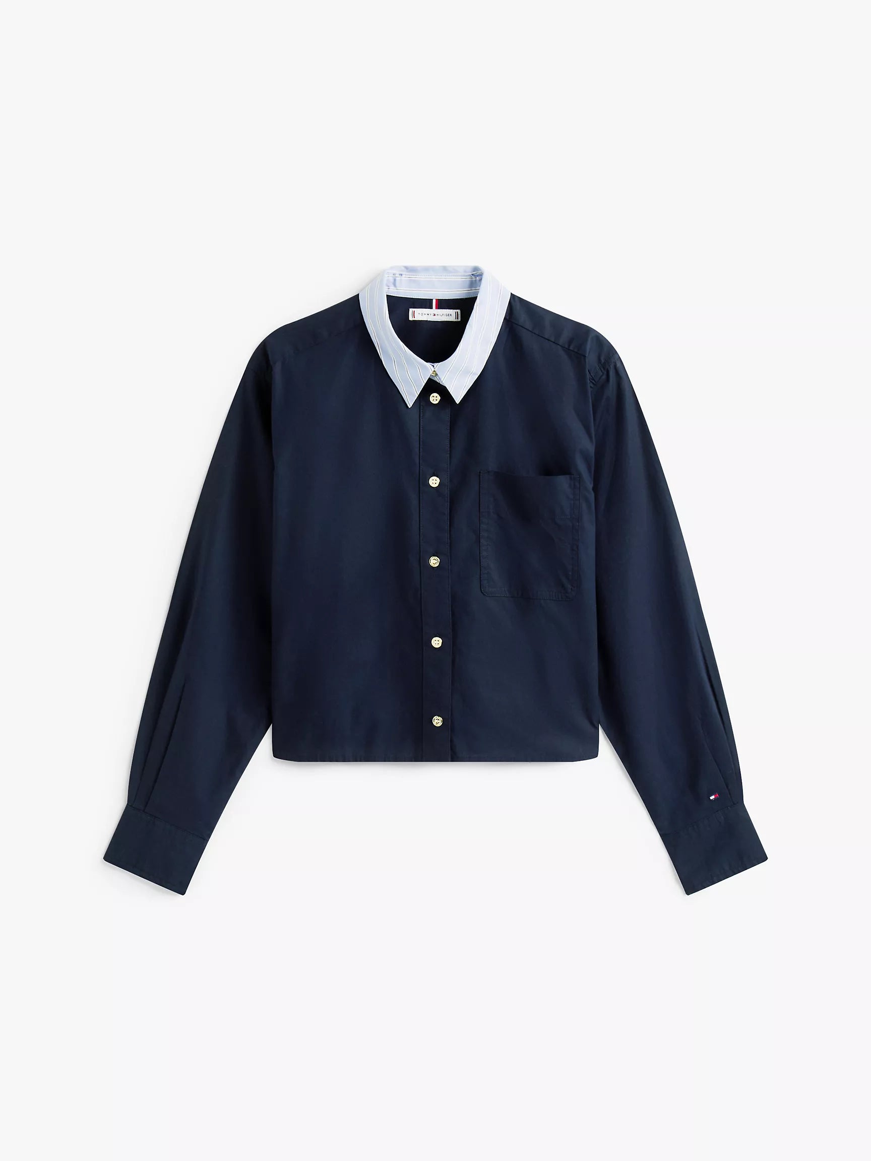 Tommy Womens' Relaxed Stripe Collar Poplin Shirt/ Navy Blue