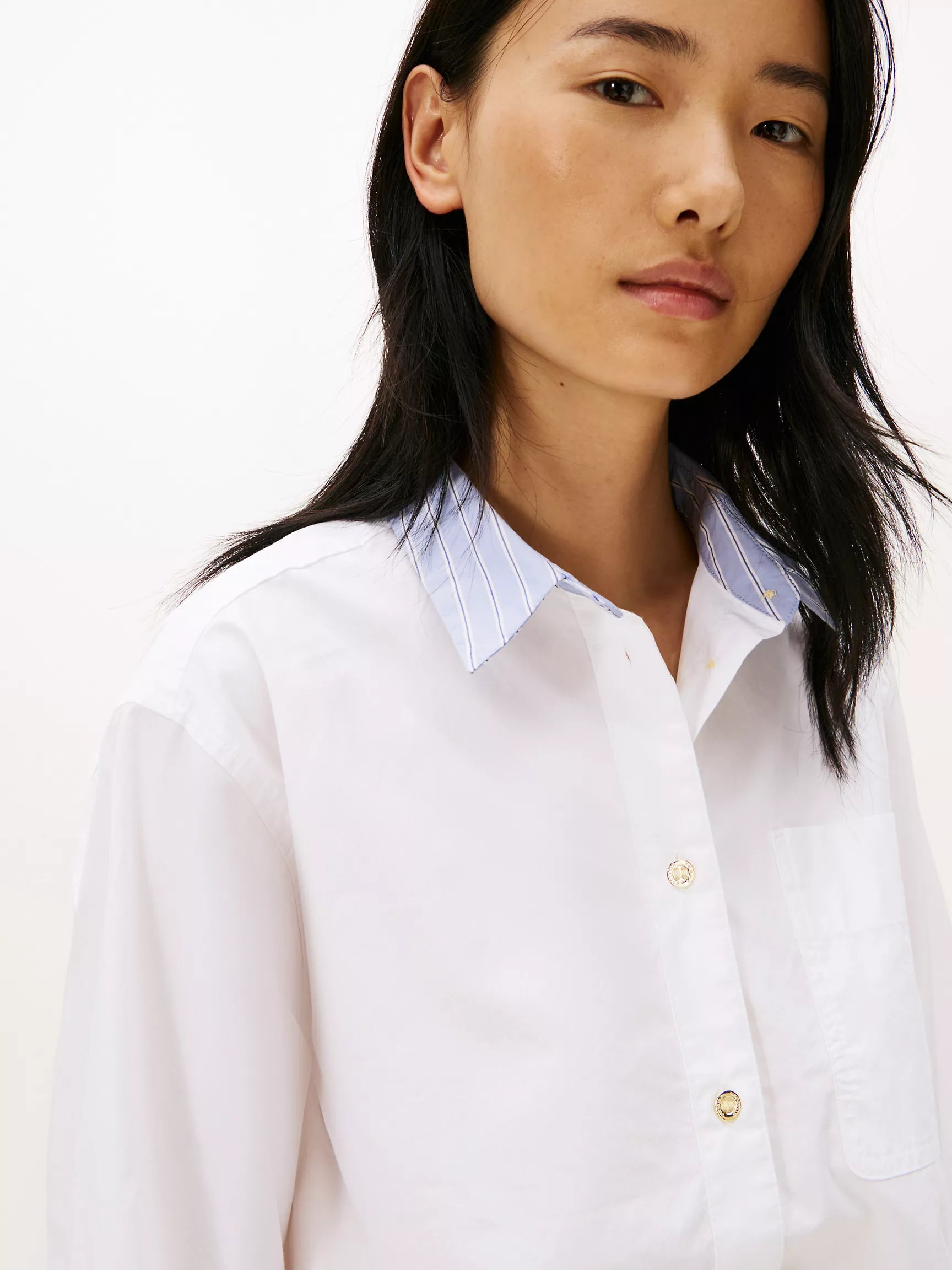Tommy Womens'Relaxed Stripe Collar Poplin Shirt