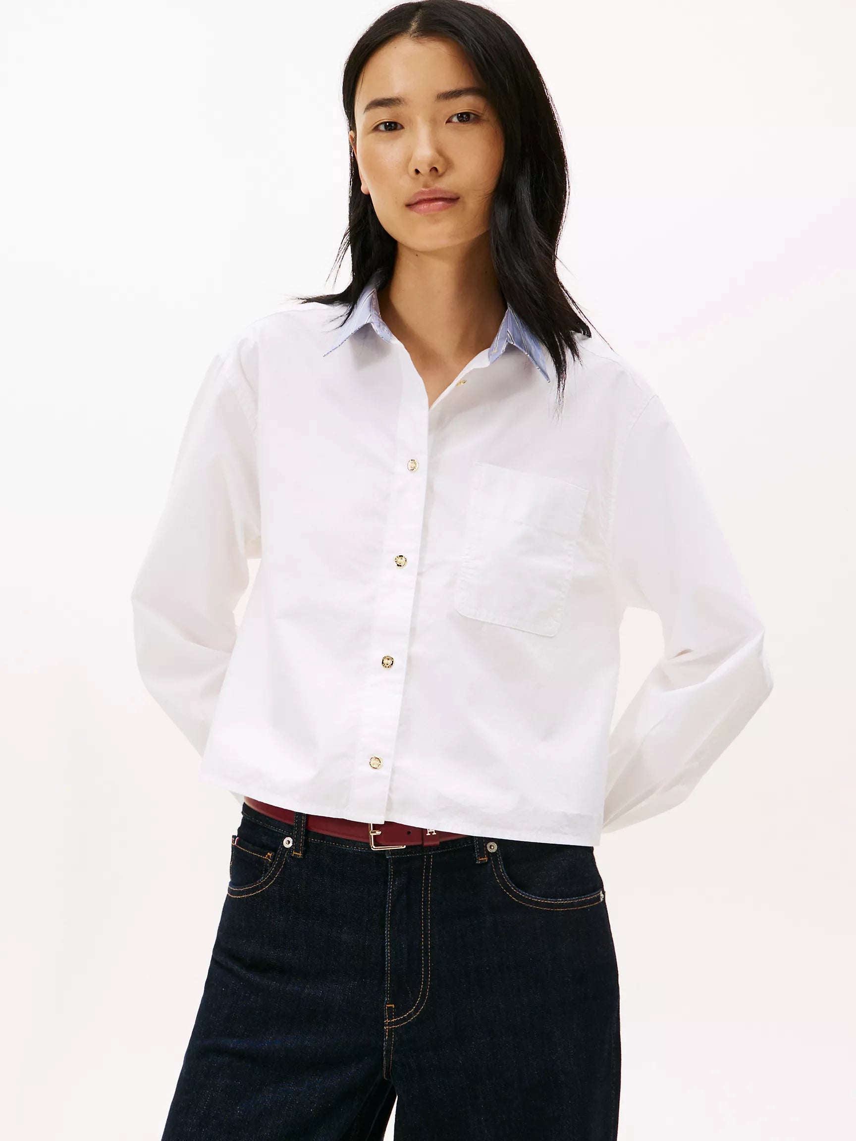 Tommy Womens'Relaxed Stripe Collar Poplin Shirt