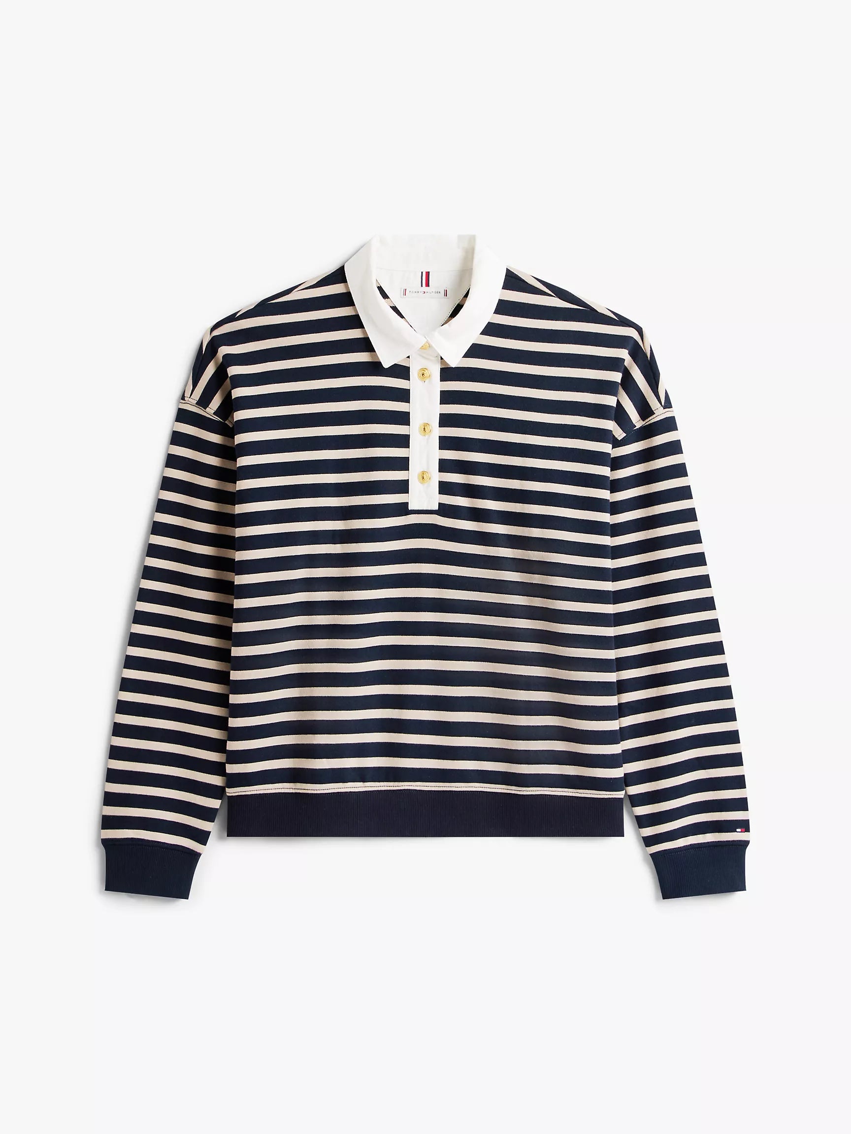 Tommy Womens' Gold-Button Stripe Polo Sweatshirt/ Navy Multi