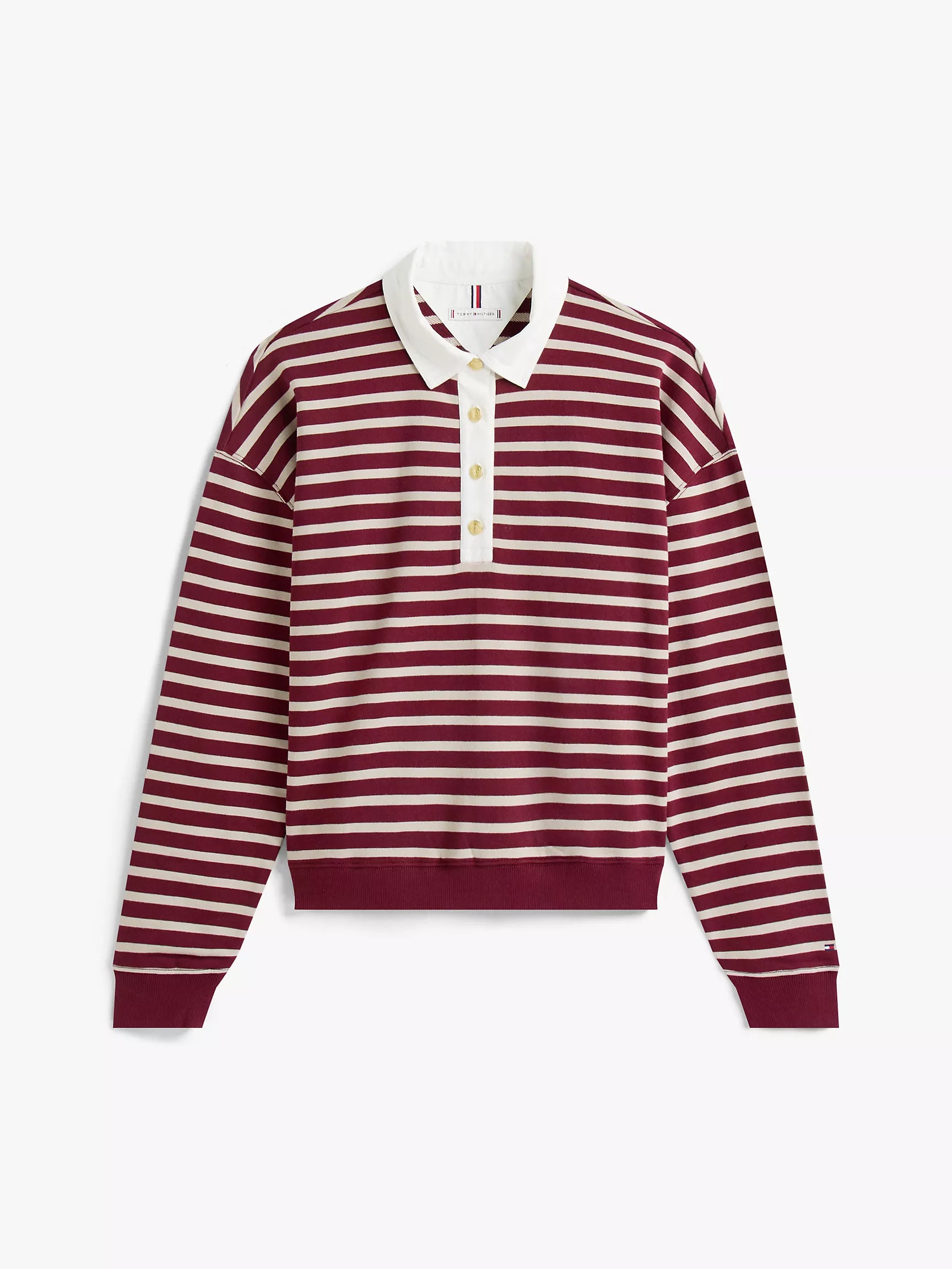 Tommy Womens' Gold-Button Stripe Polo Sweatshirt