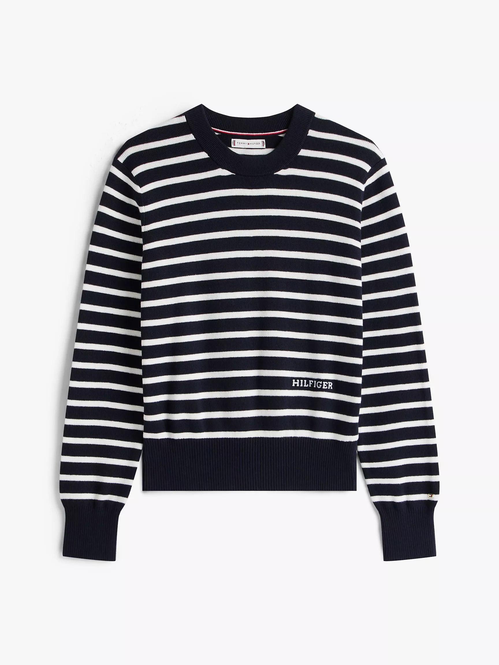 Womens' Tommy Mini-Stripe Crewneck Sweater Navy Blue
