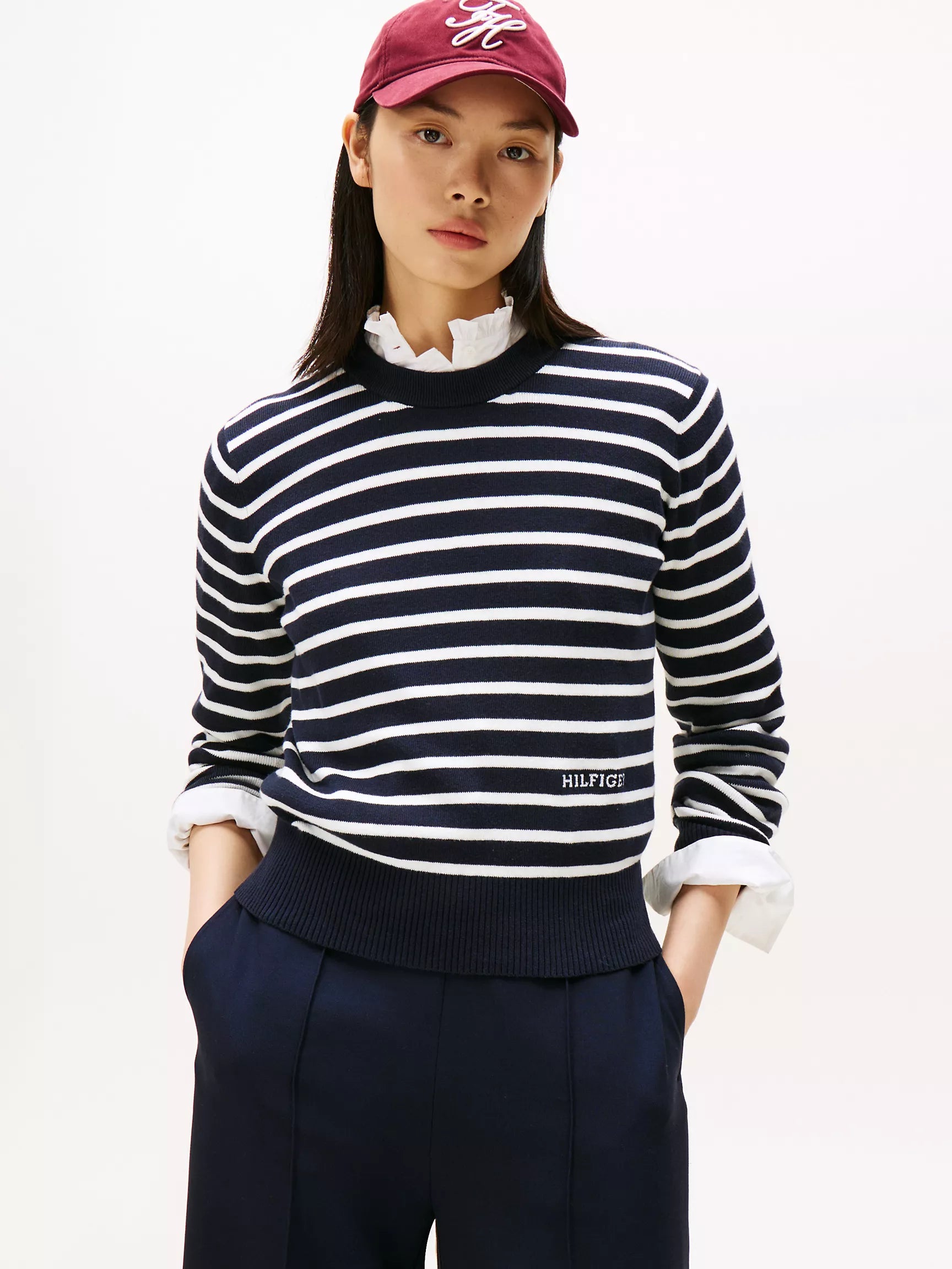 Tommy Mini-Stripe Crewneck Sweater/ Navy Blue