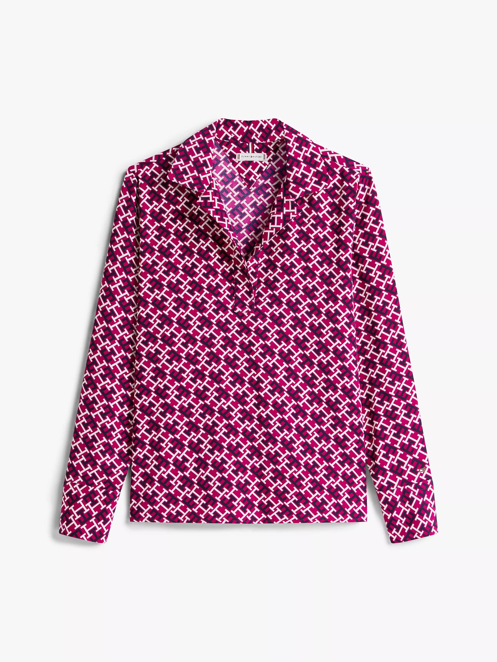 Tommy Womens' Monogram Print V-Neck Pullover Top/ Italian Wine