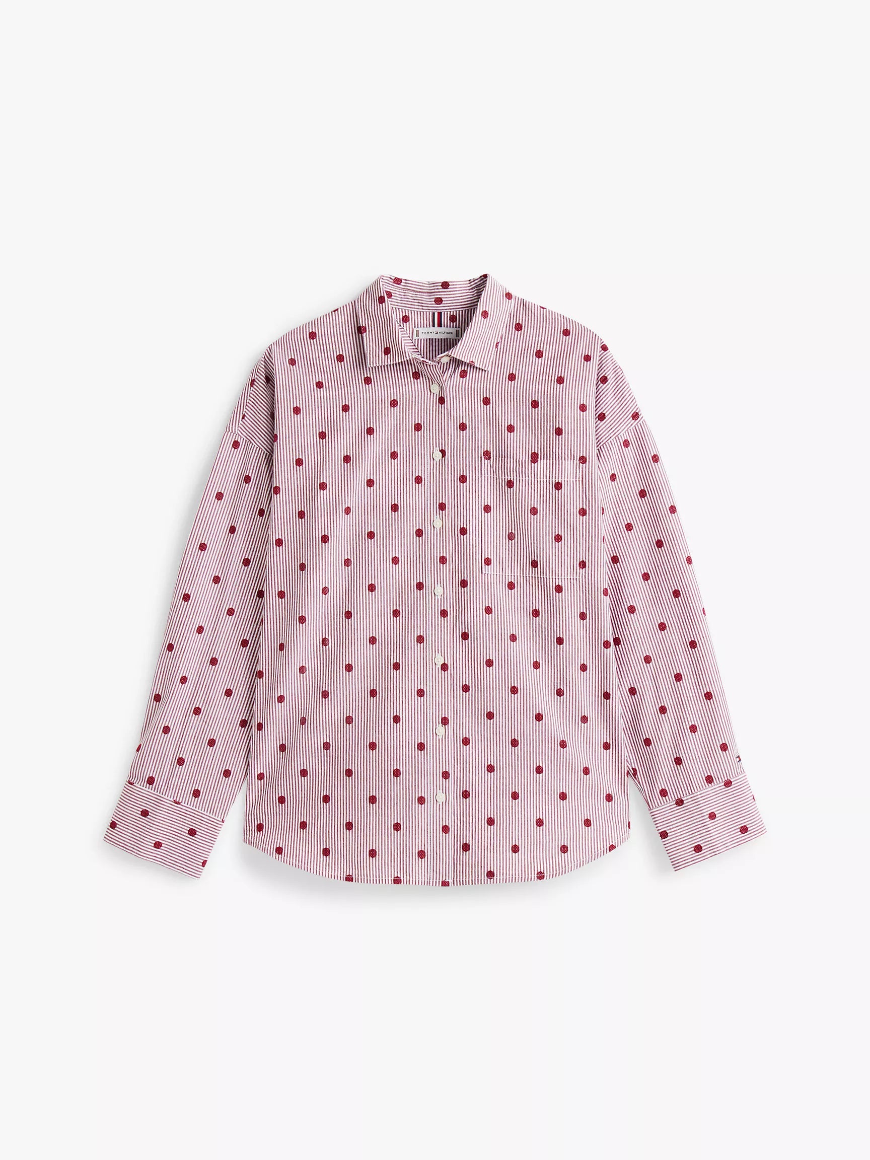 Tommy Womens' Relaxed Polka-Dot Poplin Jacquard Shirt/ Rouge