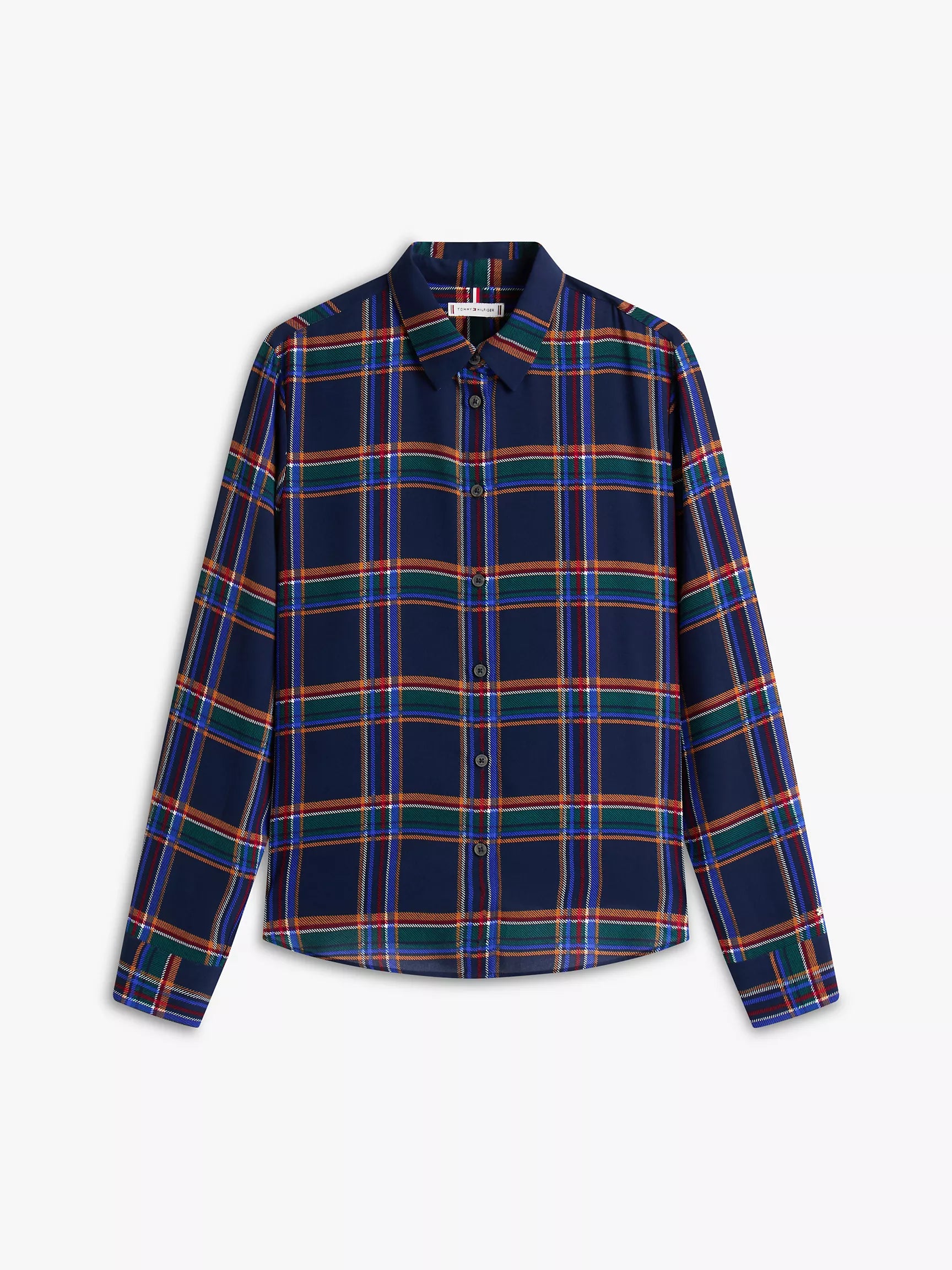 Tommy Womens' Relaxed Plaid Georgette Shirt /Carbon Navy