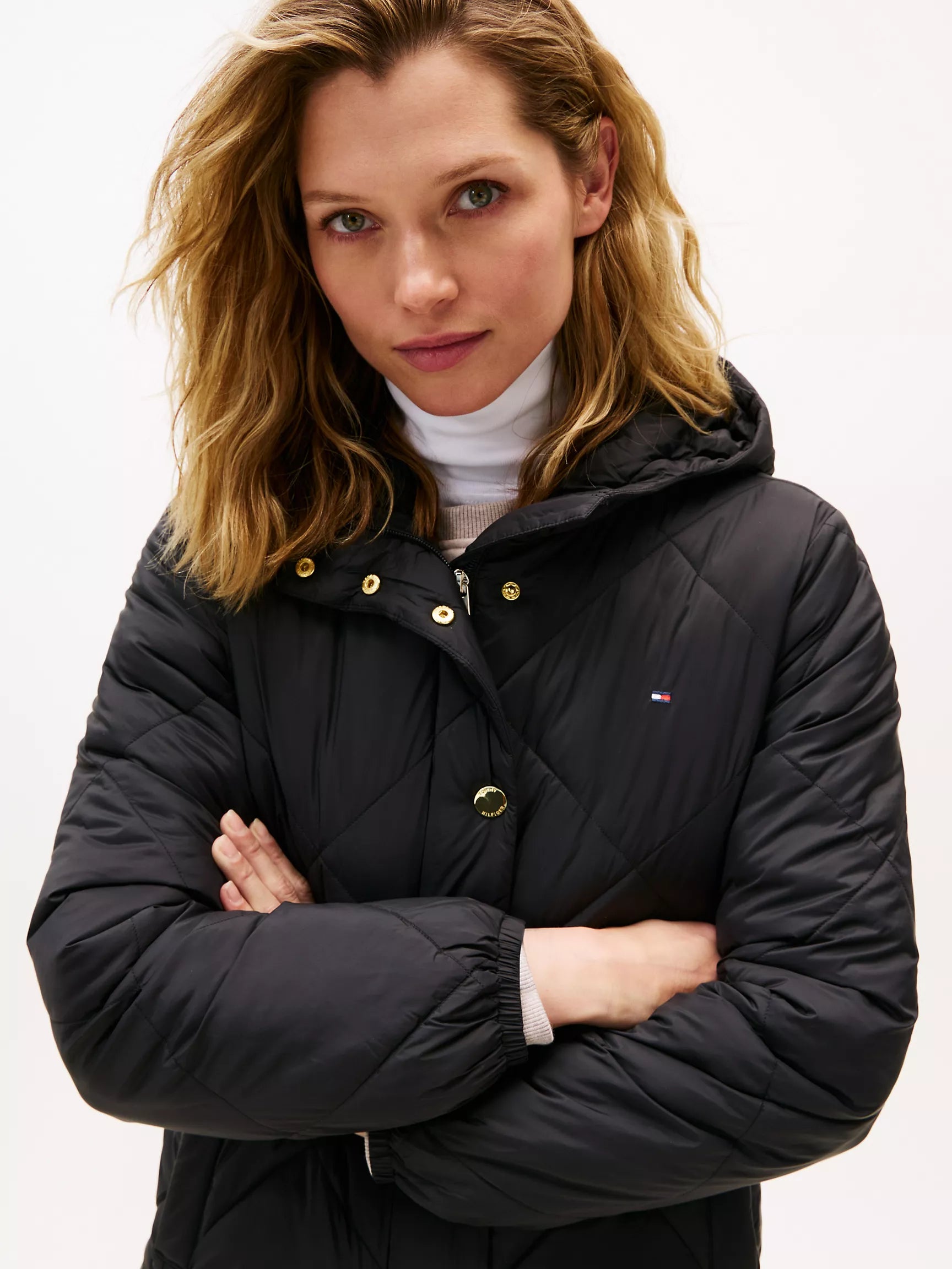 Tommy WOMENS' Hooded Padded Quilted Jacket black