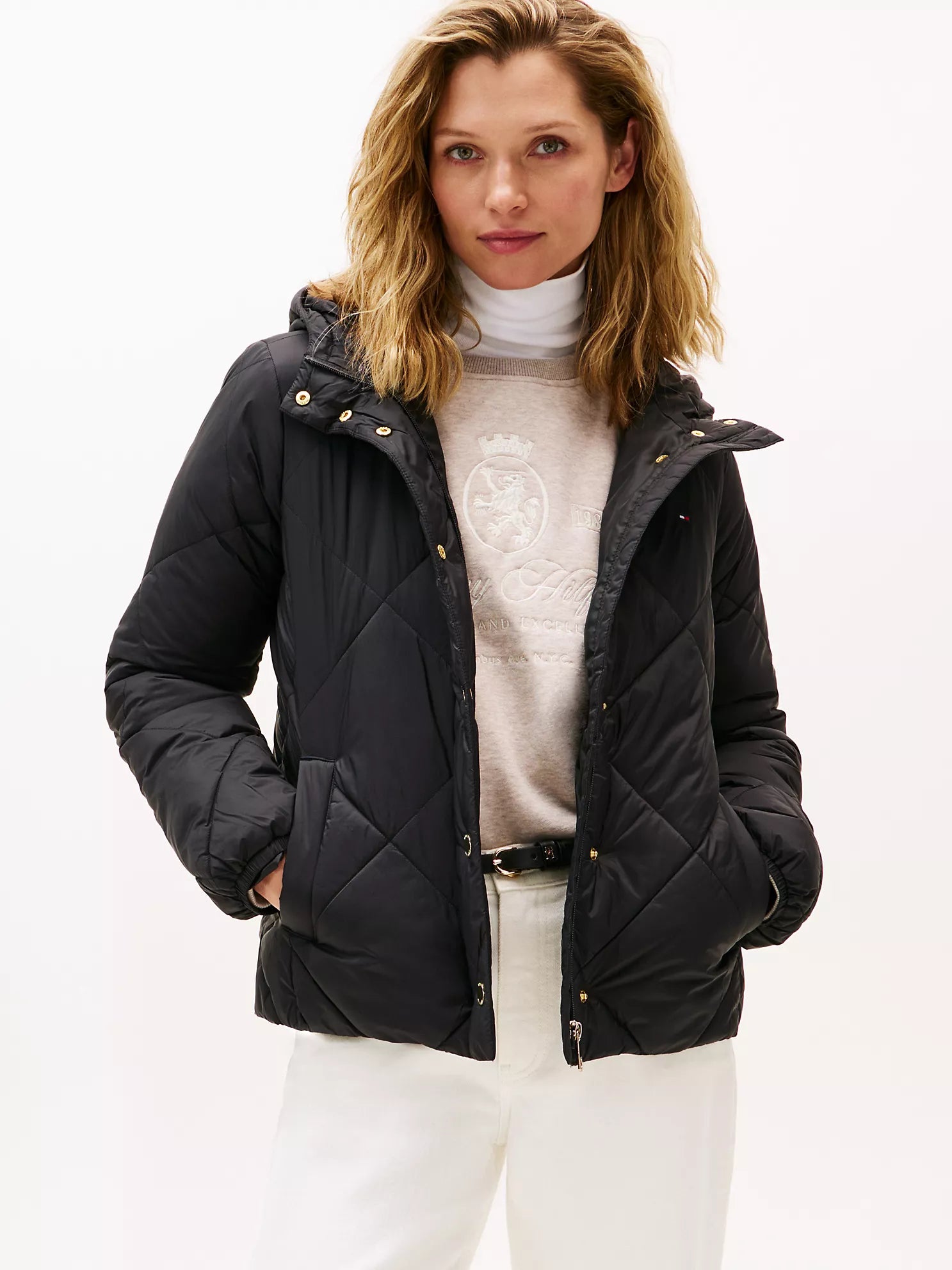 Tommy WOMENS' Hooded Padded Quilted Jacket black