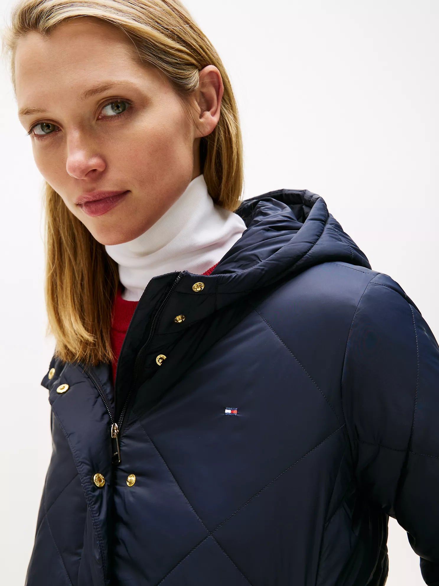 Tommy WOMENS' Hooded Padded Quilted Jacket Navy