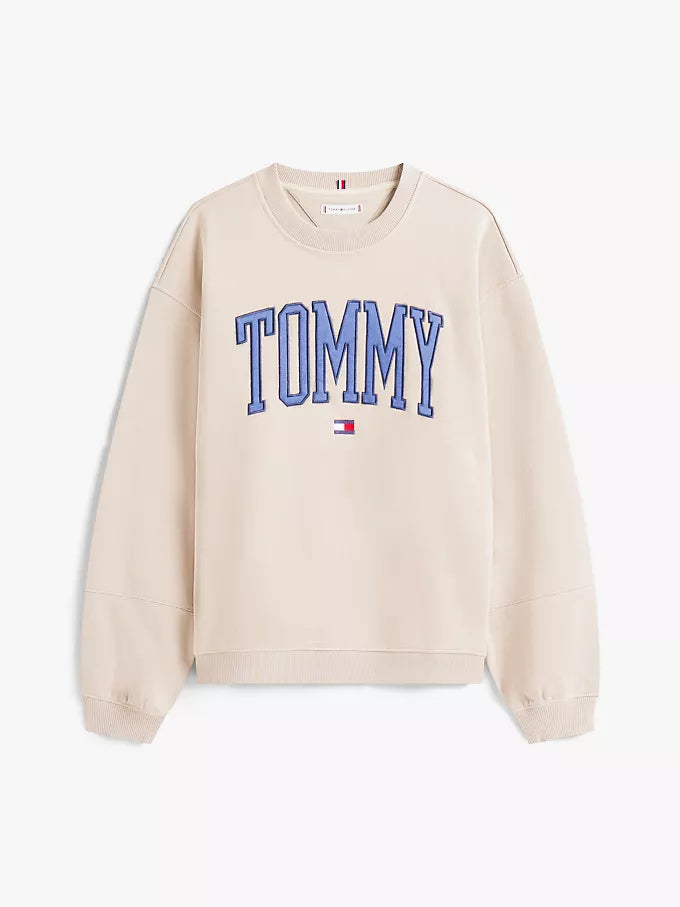 Tommy Womens' Varsity Tommy Logo Crewneck Sweatshirt/ STONE