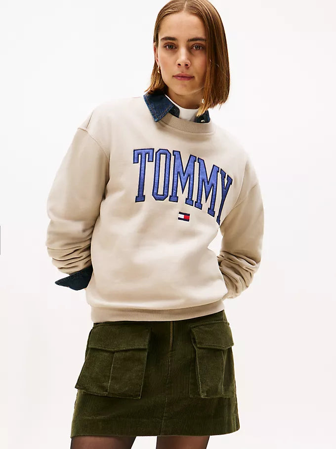 Tommy Womens' Varsity Tommy Logo Crewneck Sweatshirt/ STONE