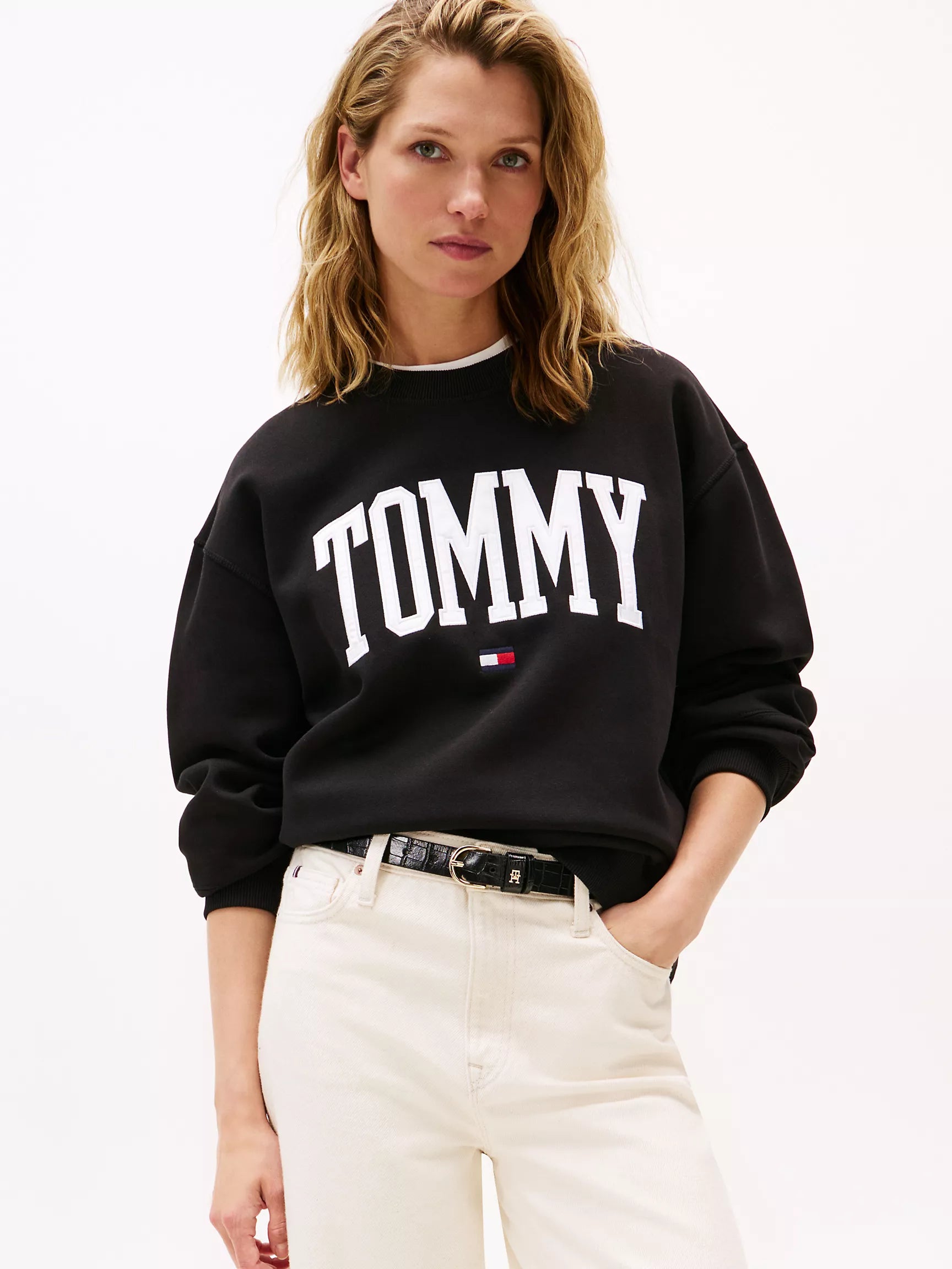 Tommy Womens' Varsity Tommy Logo Crewneck Sweatshirt/ Black