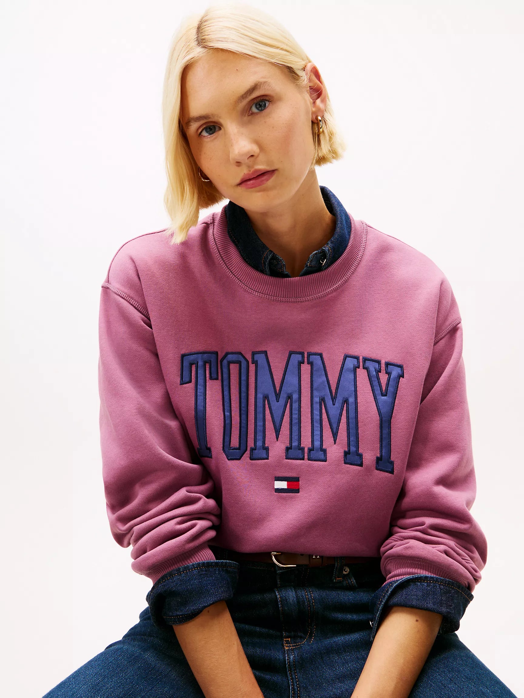 Tommy Womens' Varsity Tommy Logo Crewneck Sweatshirt/ Misty Plum