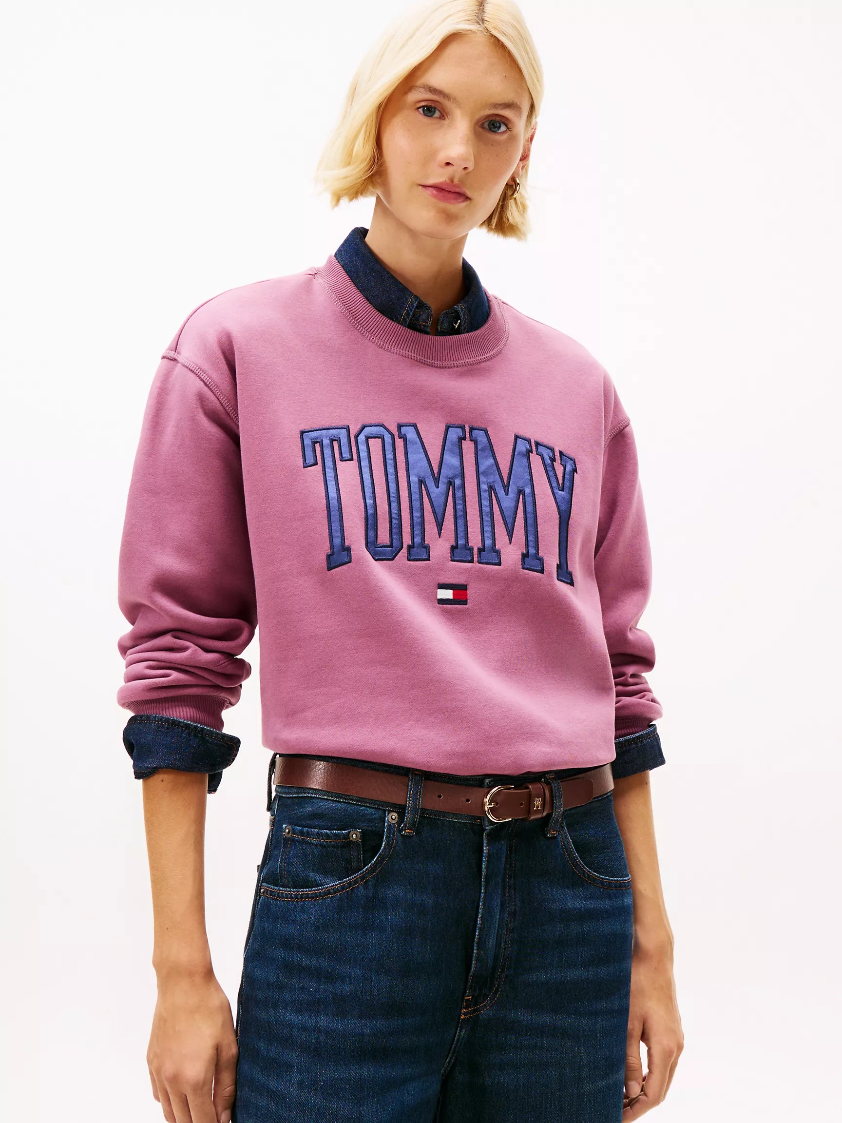 Tommy Womens' Varsity Tommy Logo Crewneck Sweatshirt/ Misty Plum