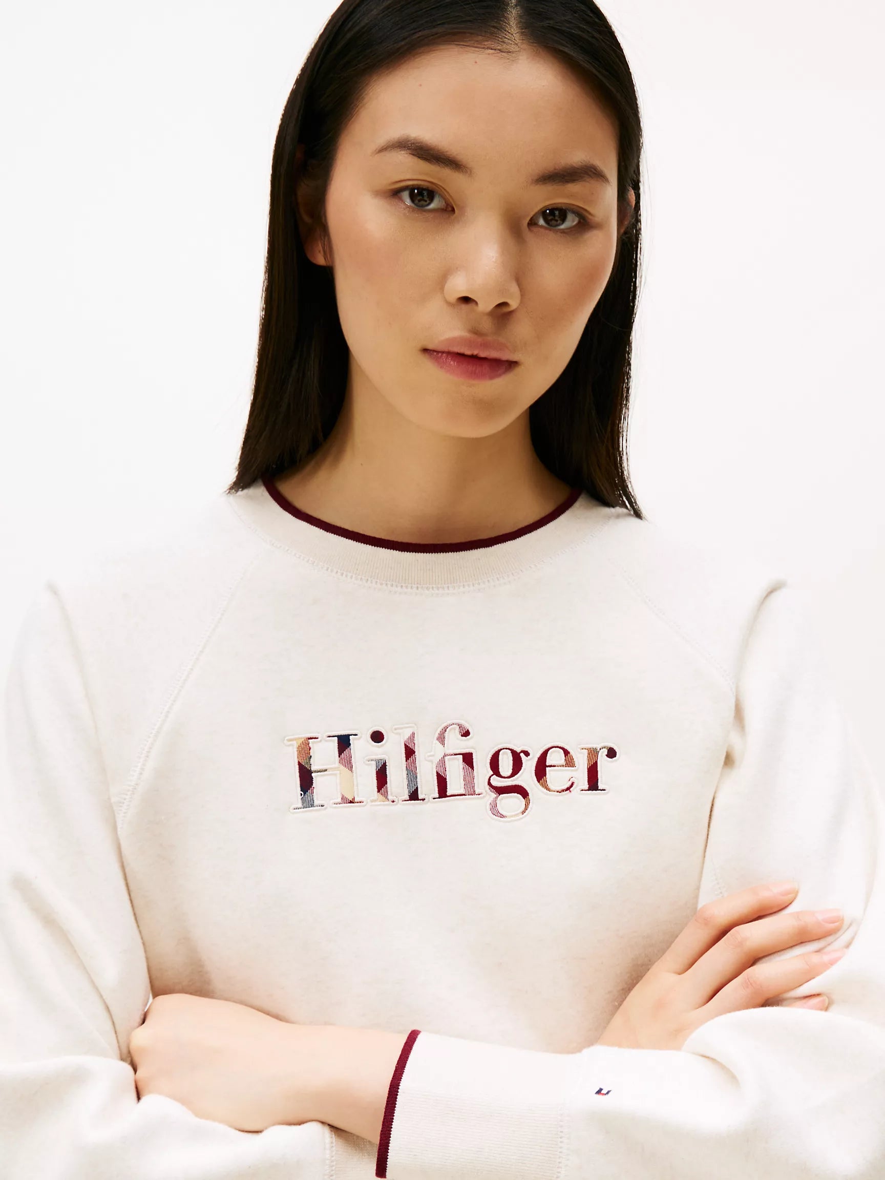 Womens' Tommy Plaid Hilfiger Logo Sweatshirt Dark Beige