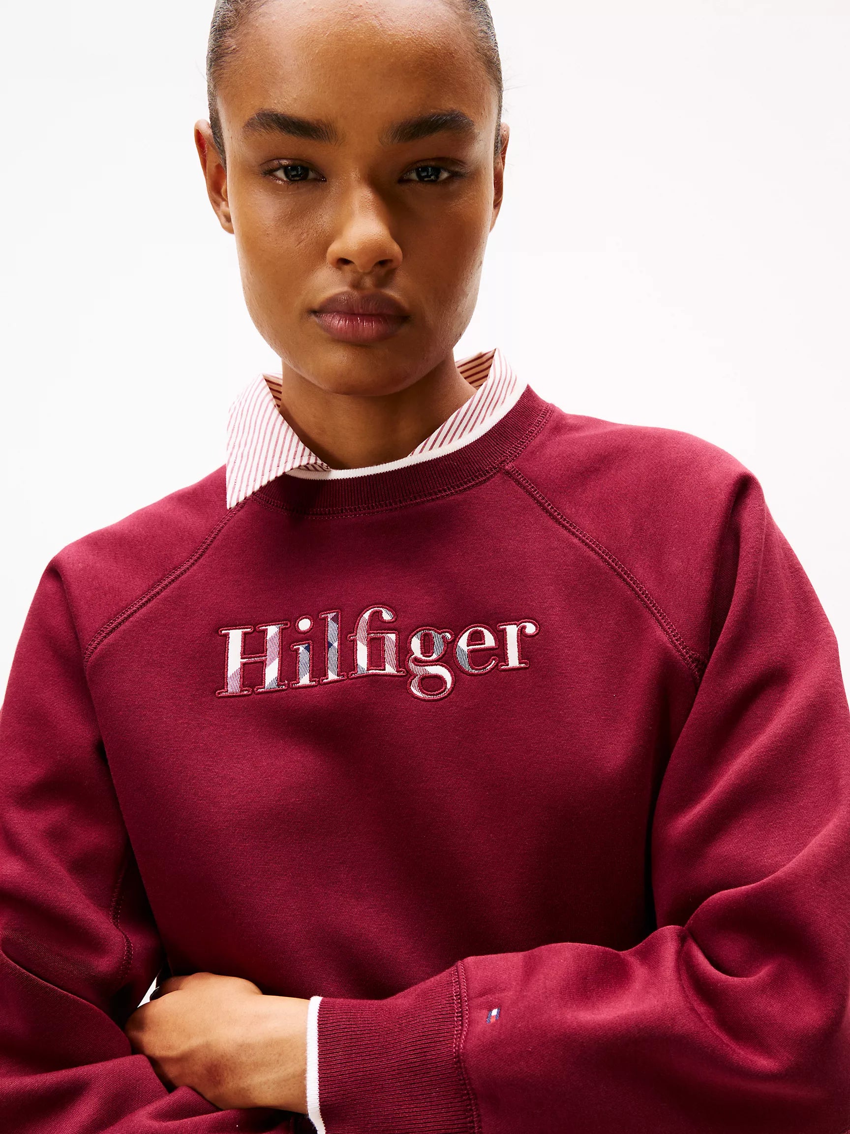 Womens' Tommy Plaid Hilfiger Logo Sweatshirt Burgundy