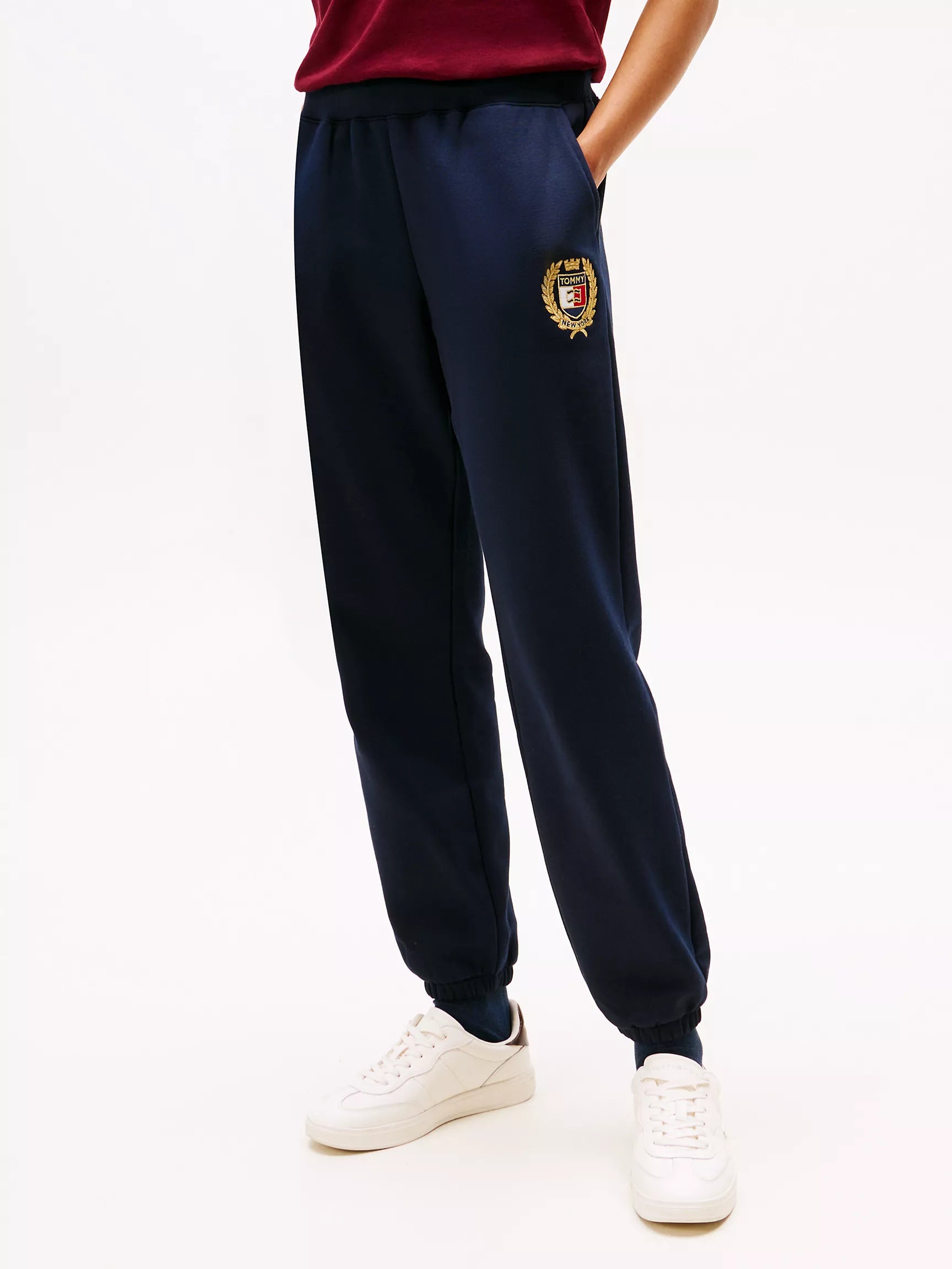 Tommy Womens' Crest Logo Fleece Sweatpant Navy Blue