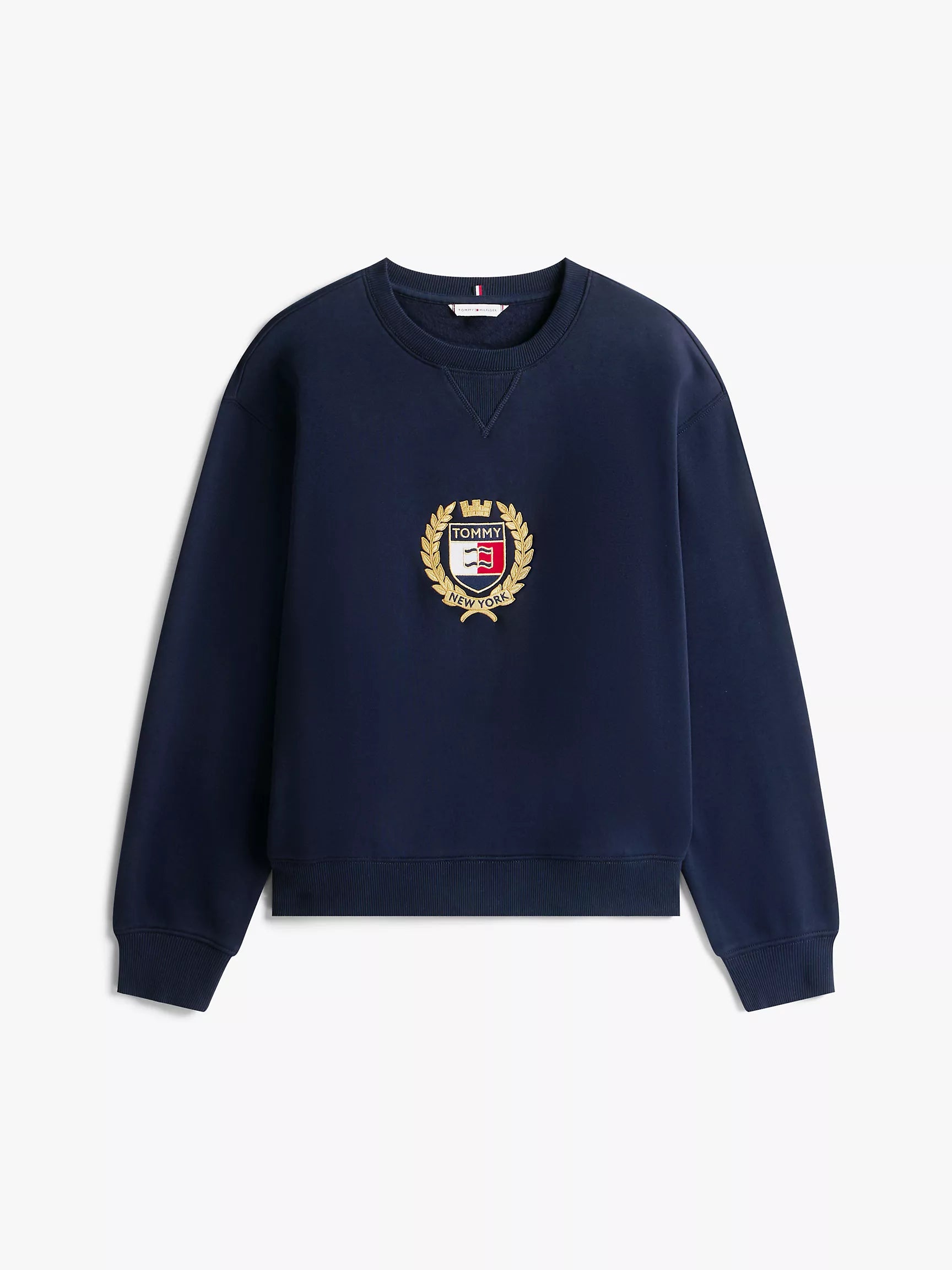Womens' Tommy Crest Logo Fleece Sweatshirt/ Navy Blue