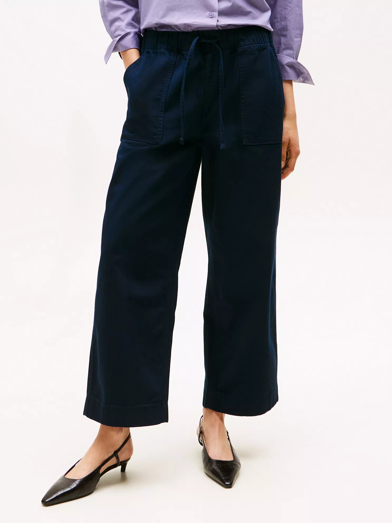 Tommy Womens' Herringbone Twill Wide-Leg Pant Navy Blue