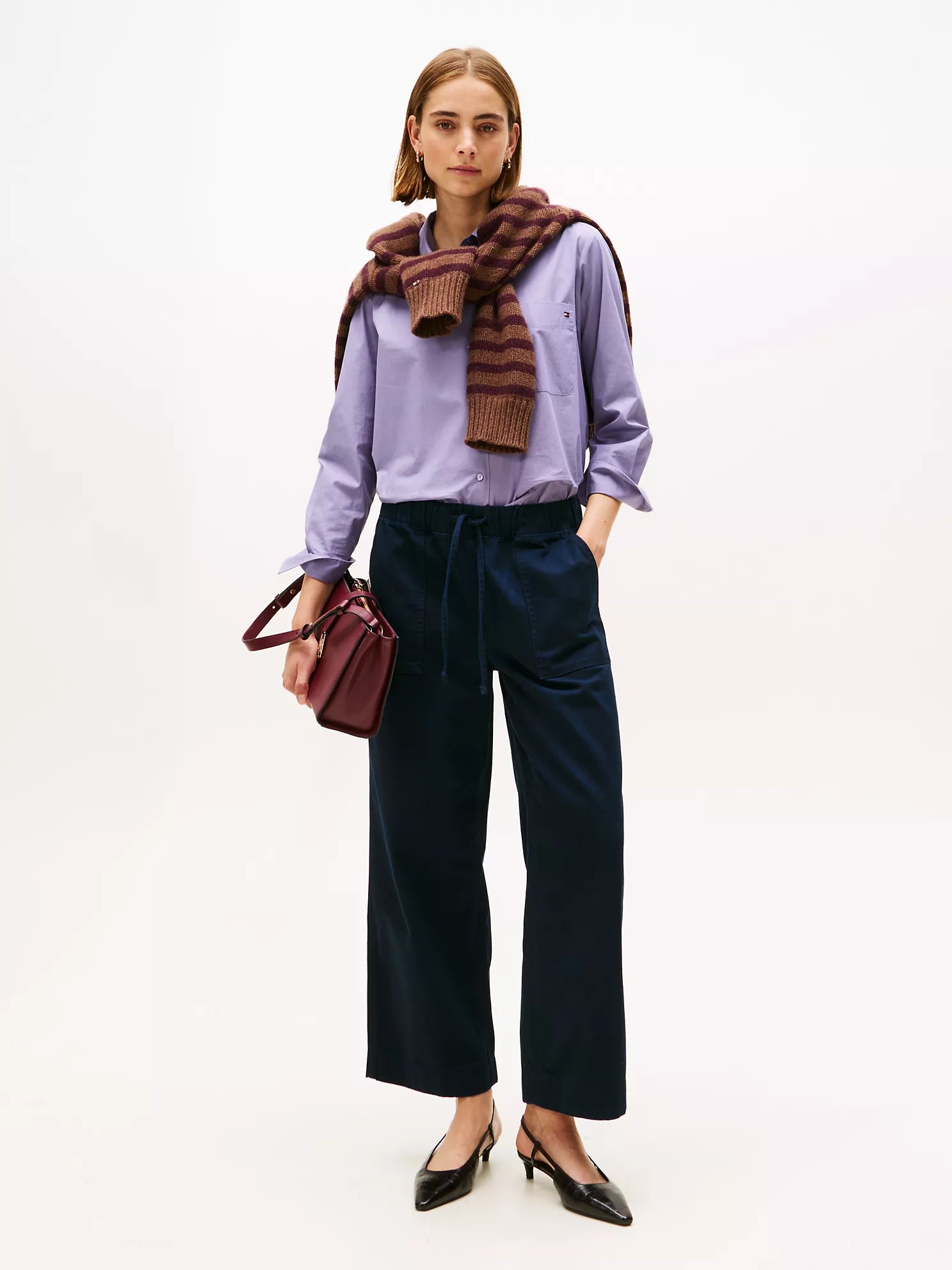 Tommy Womens' Herringbone Twill Wide-Leg Pant Navy Blue