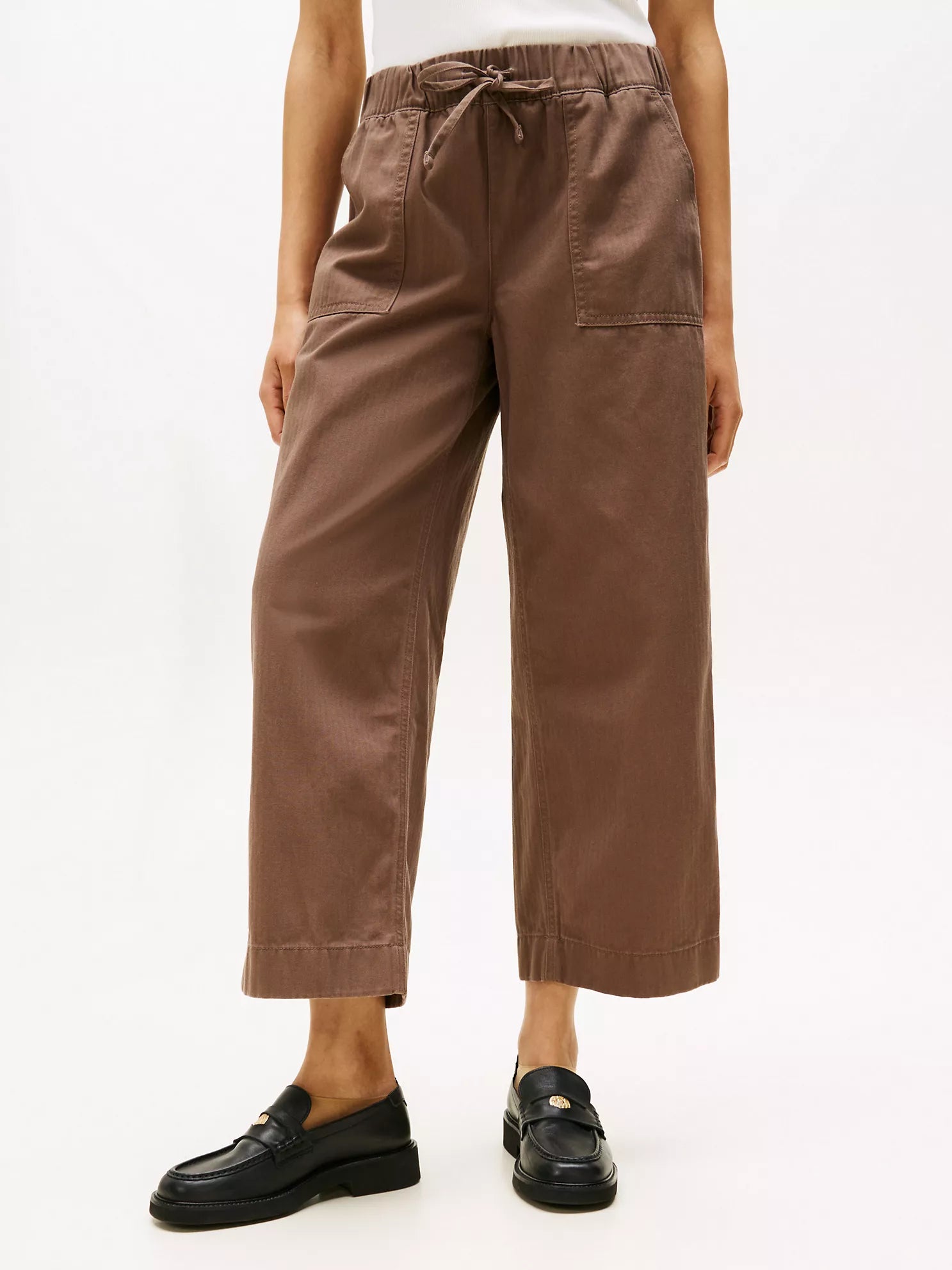 Tommy Womens' Herringbone Twill Wide-Leg Pant Hot Coco