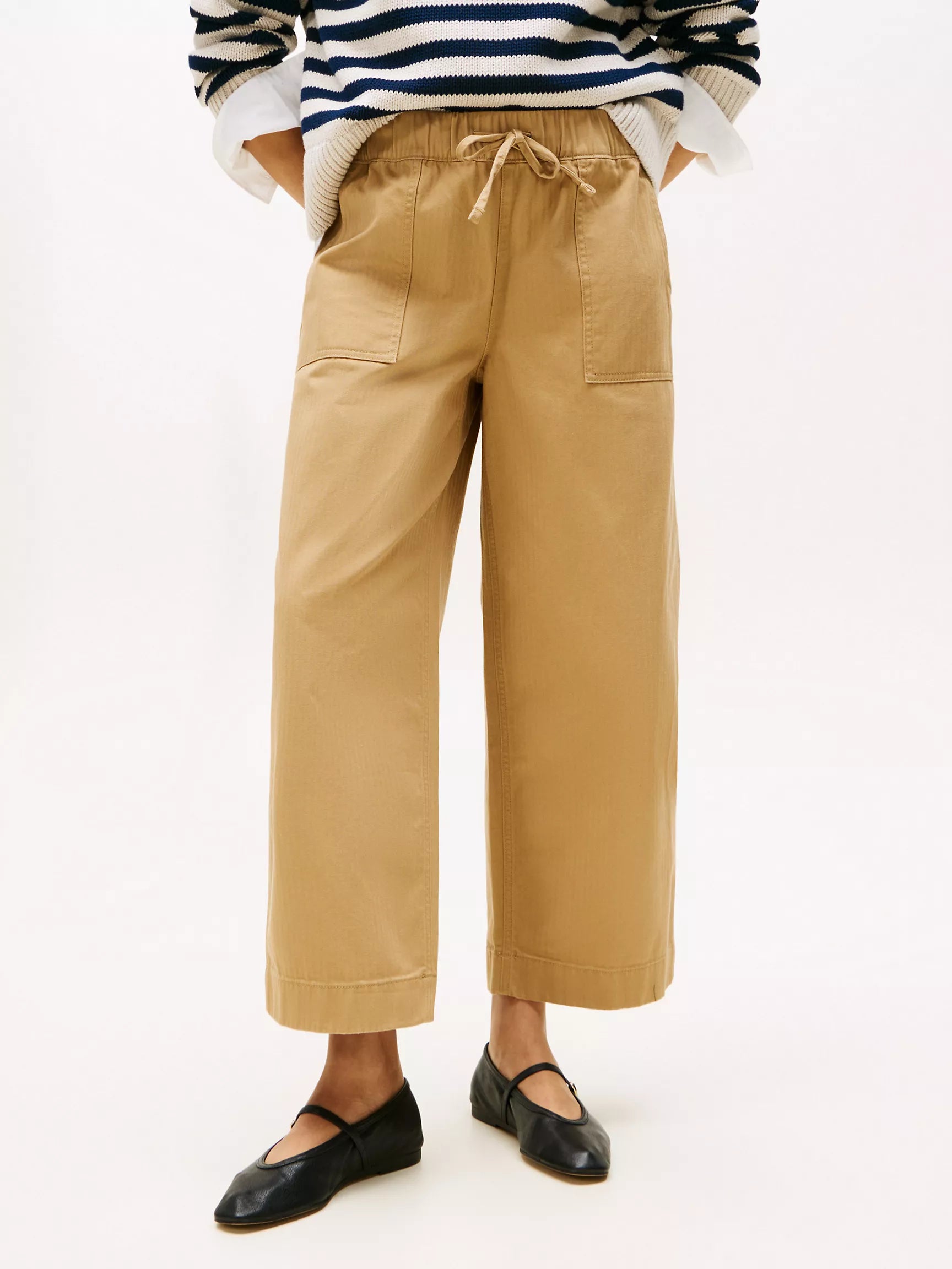 Tommy Womens' Herringbone Twill Wide-Leg Pant Classic Khaki
