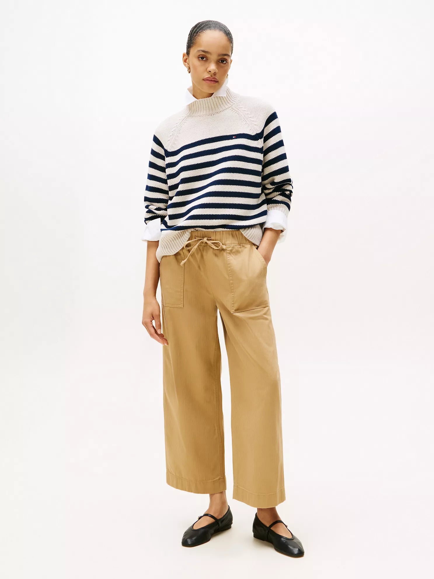 Tommy Womens' Herringbone Twill Wide-Leg Pant Classic Khaki