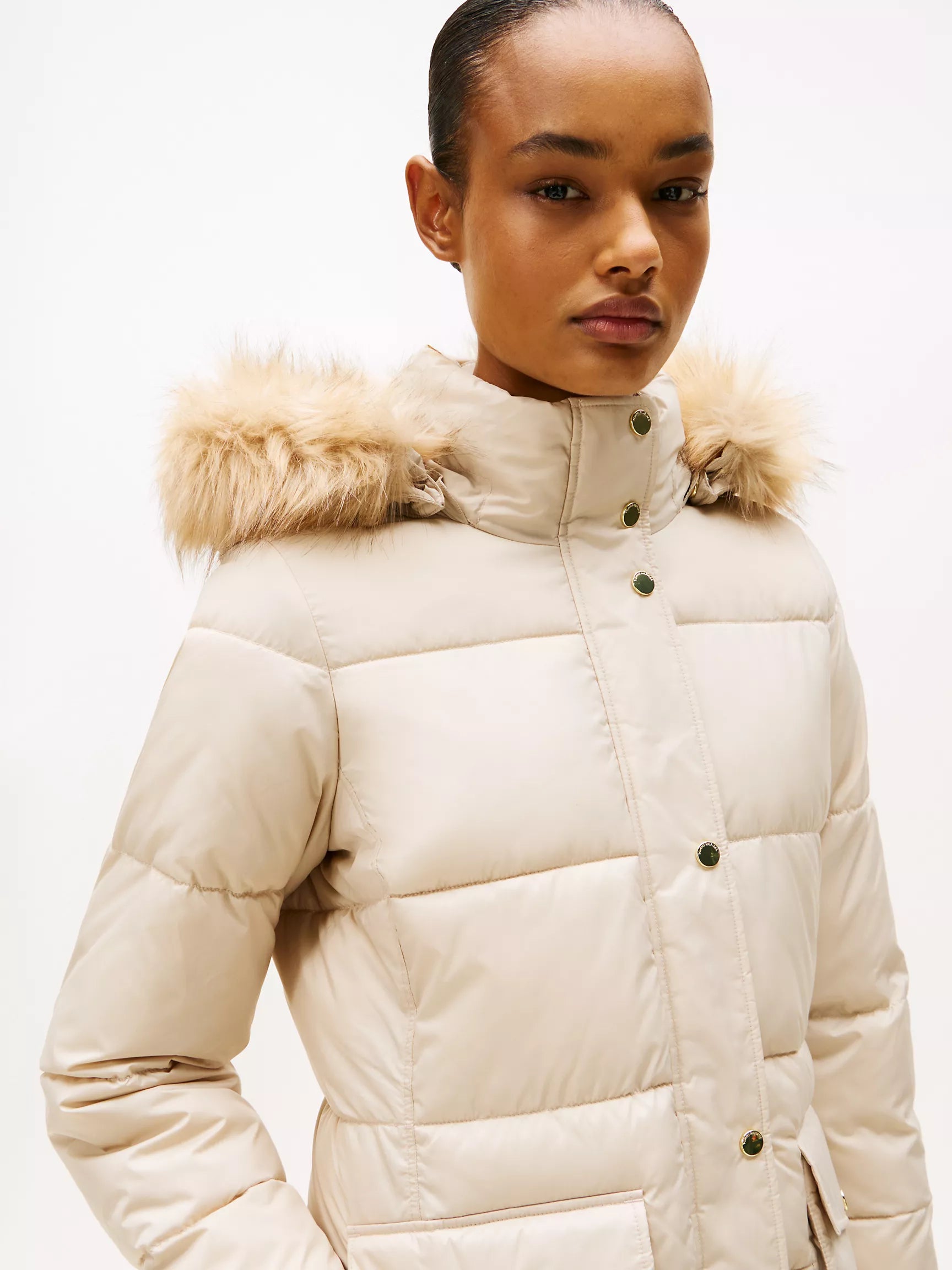 TOMMY WOMENS' Hooded Puffer Coat Classic Beige