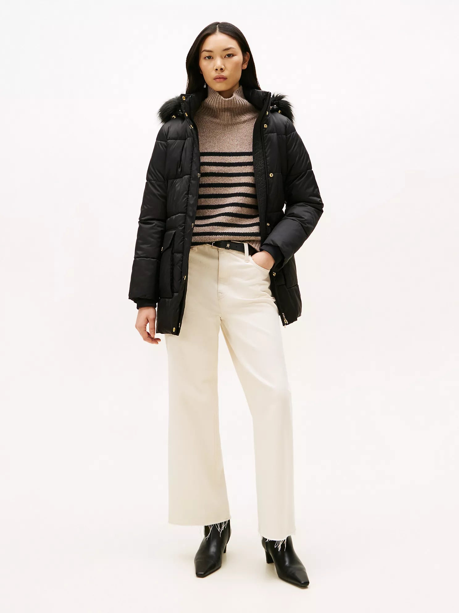 TOMMY WOMENS' Mini-Stripe Crewneck Sweater BLACK