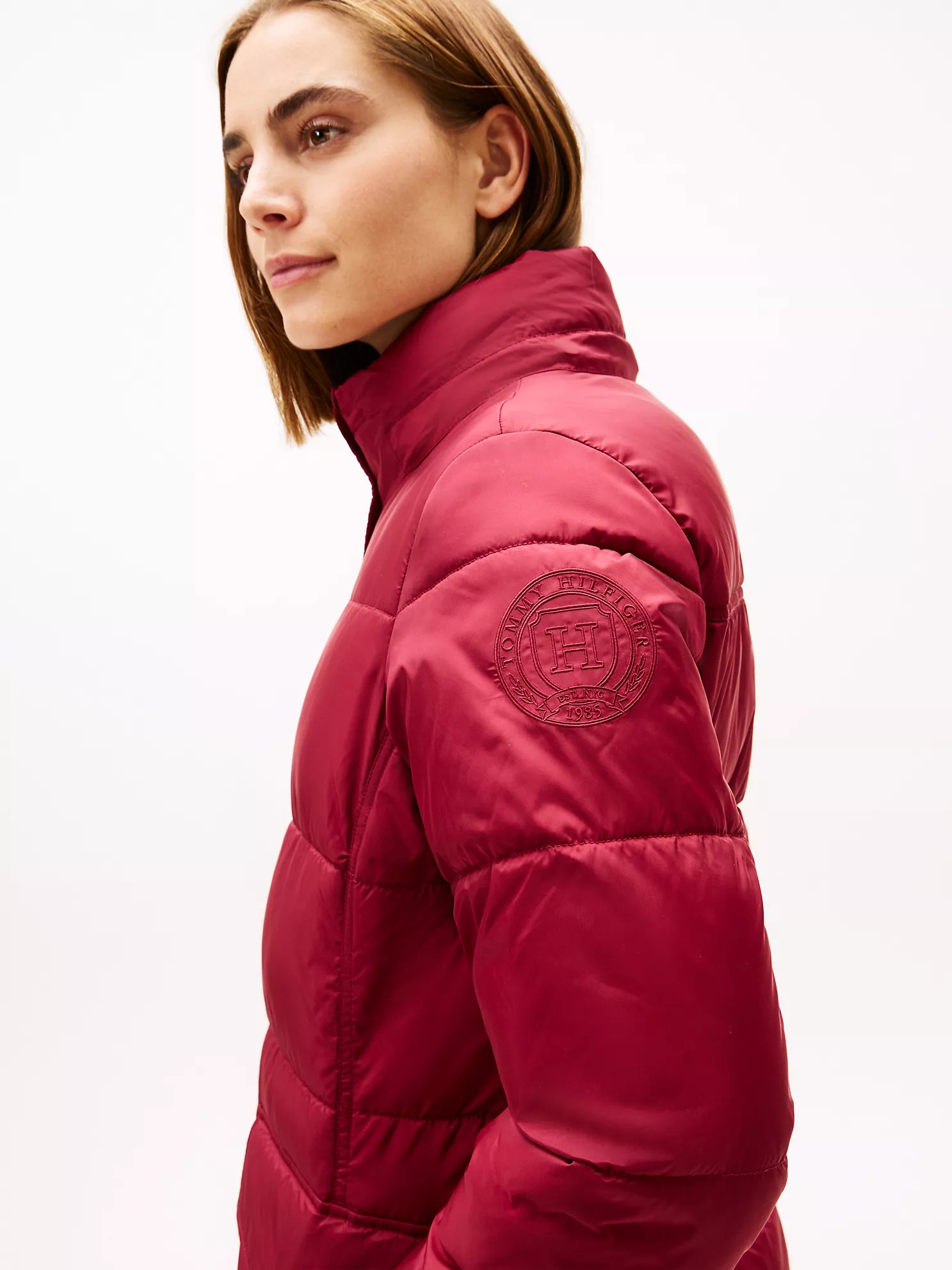 TOMMY WOMENS' Hooded Puffer Coat Deep Rouge