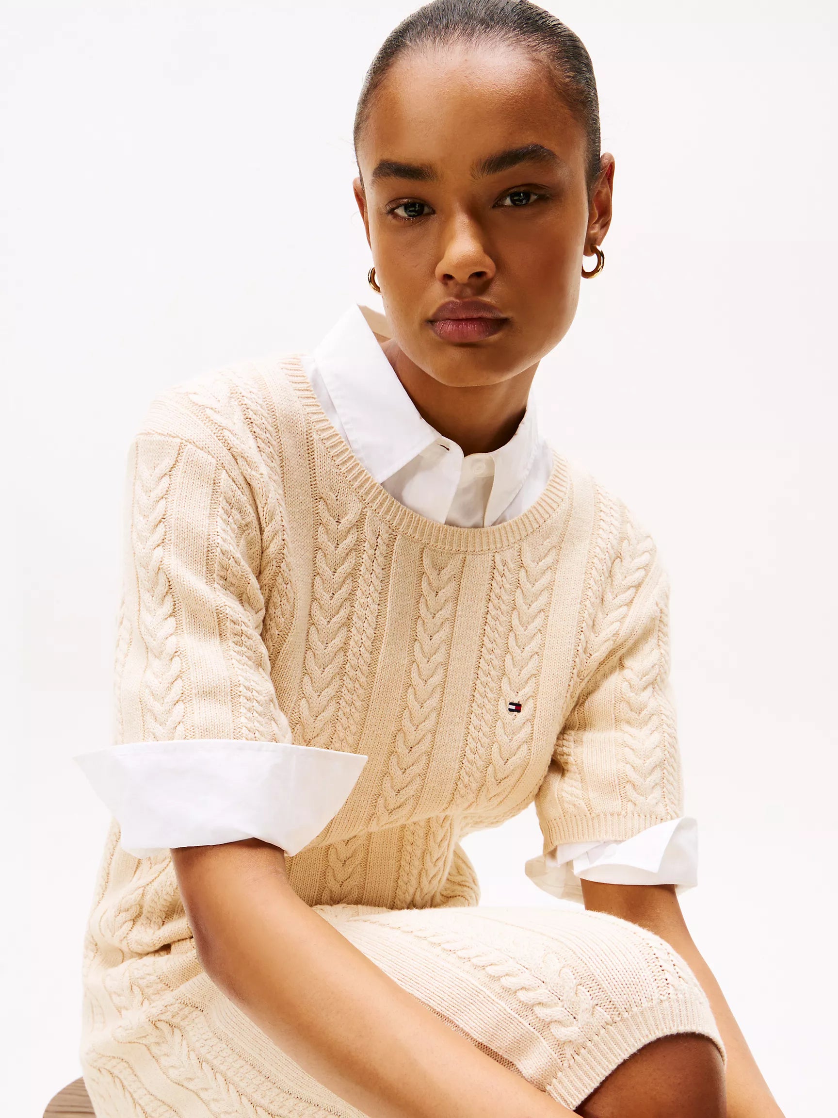 Tommy Womens'  Short-Sleeve Cable Knit Sweater Dress