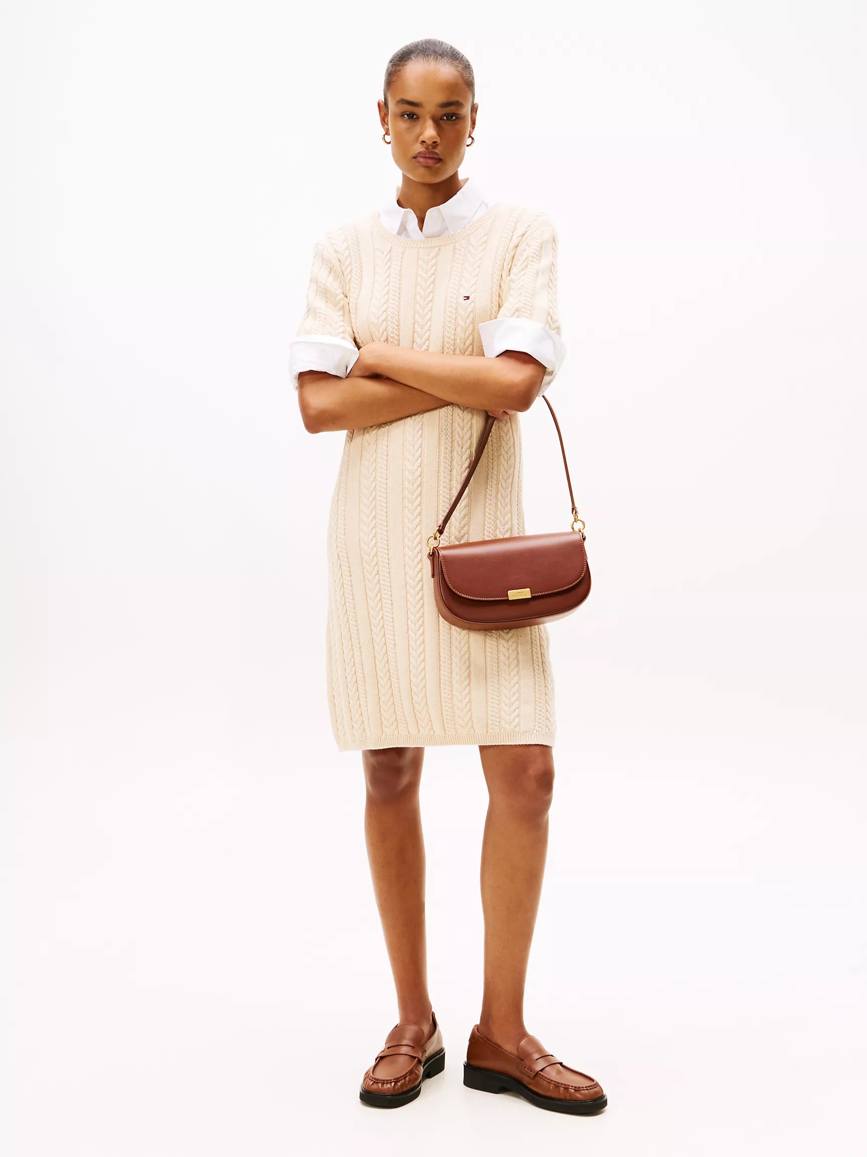 Tommy Womens'  Short-Sleeve Cable Knit Sweater Dress