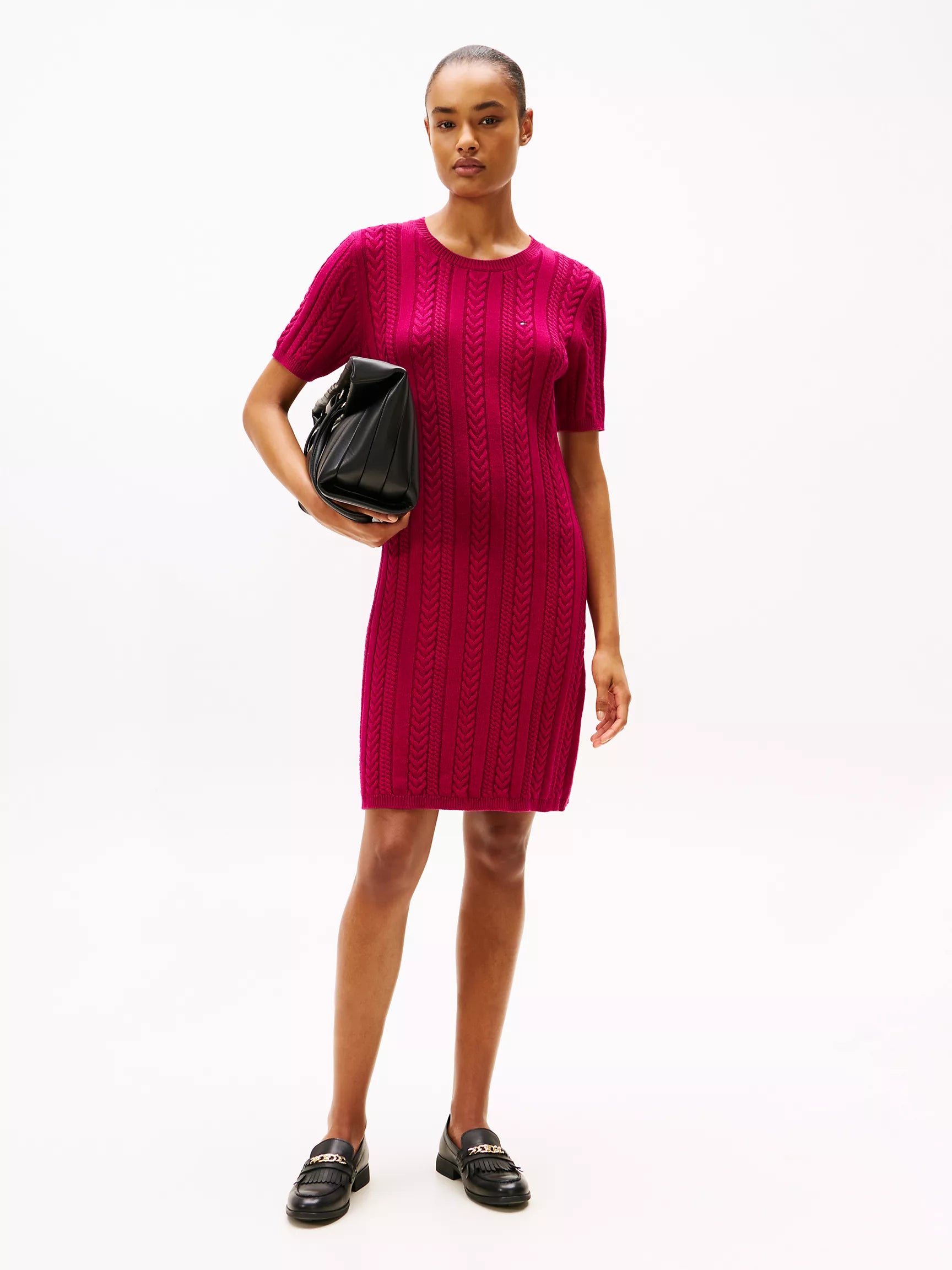 Tommy Womens'  Short-Sleeve Cable Knit Sweater Dress/ Italian Wine