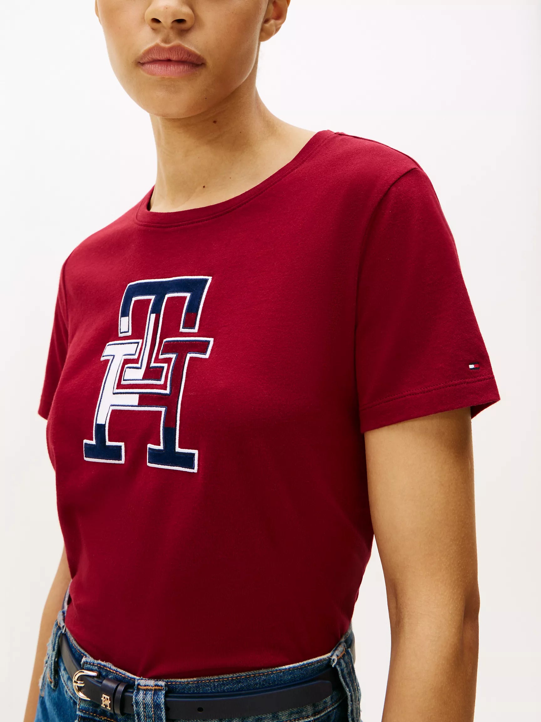 Tommy Womens' Embroidered Tricolor Logo T-Shirt