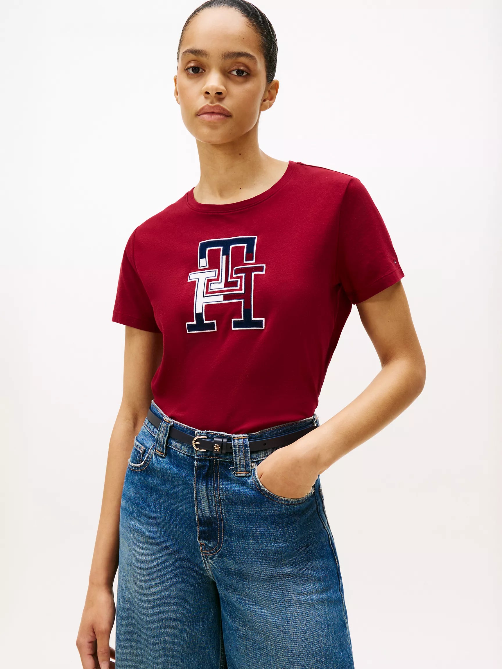 Tommy Womens' Embroidered Tricolor Logo T-Shirt