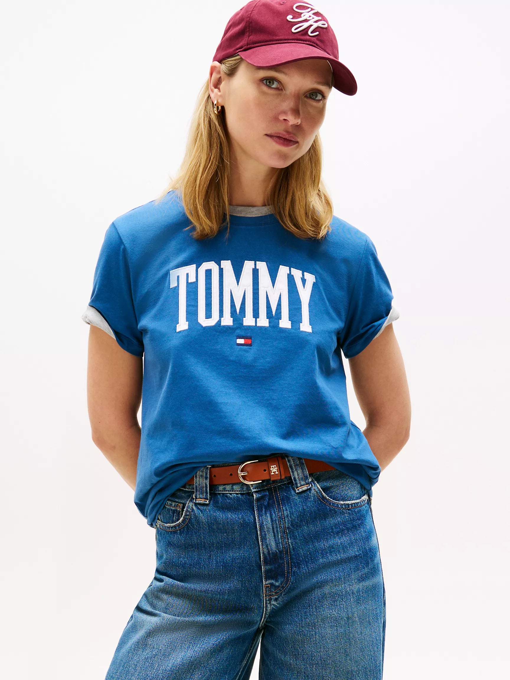 Womens' Tommy Logo T-Shirt/ Fossil Blue