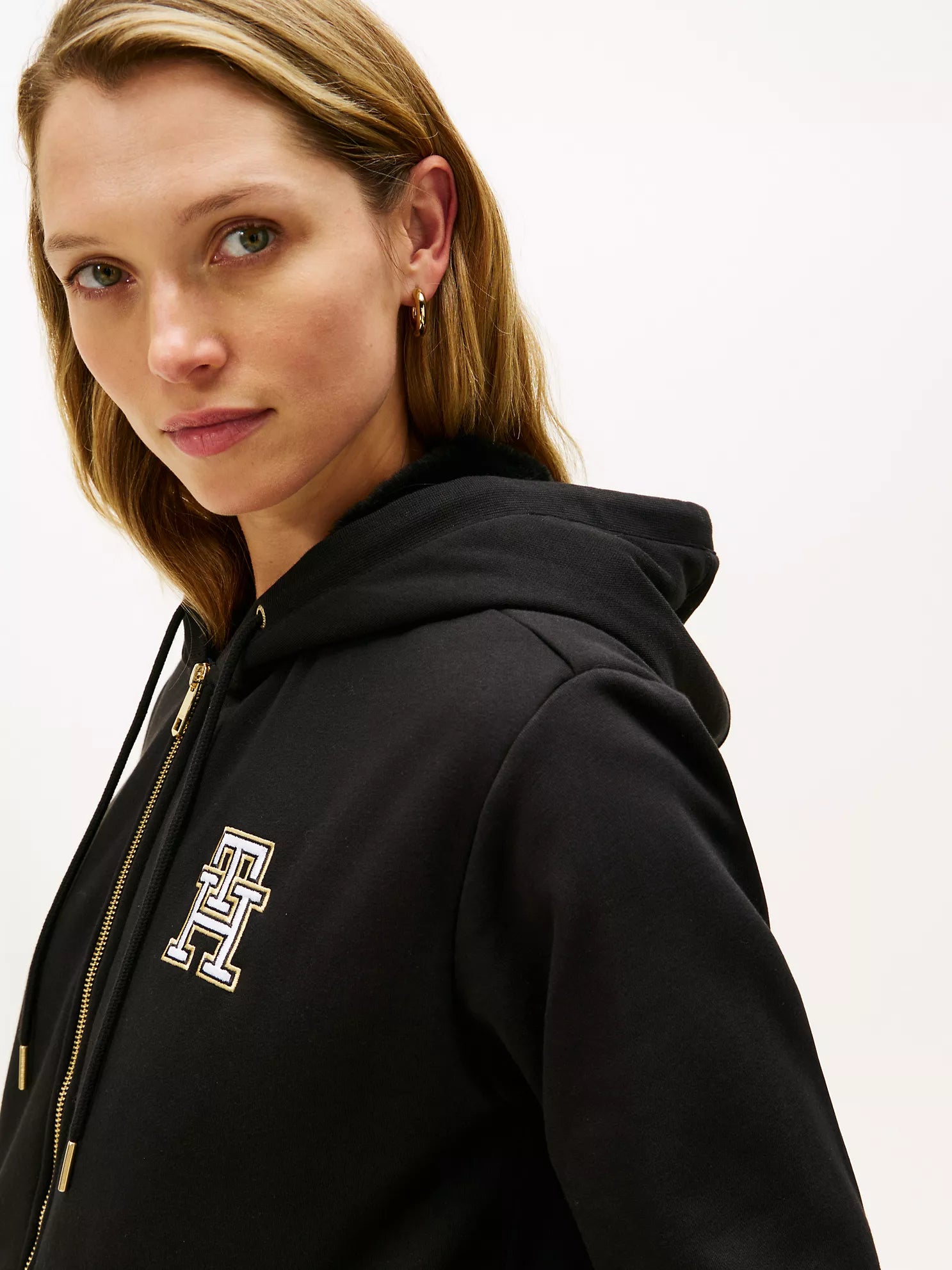 Womens' Tommy Plush-Lined Fleece Zip Hoodie black