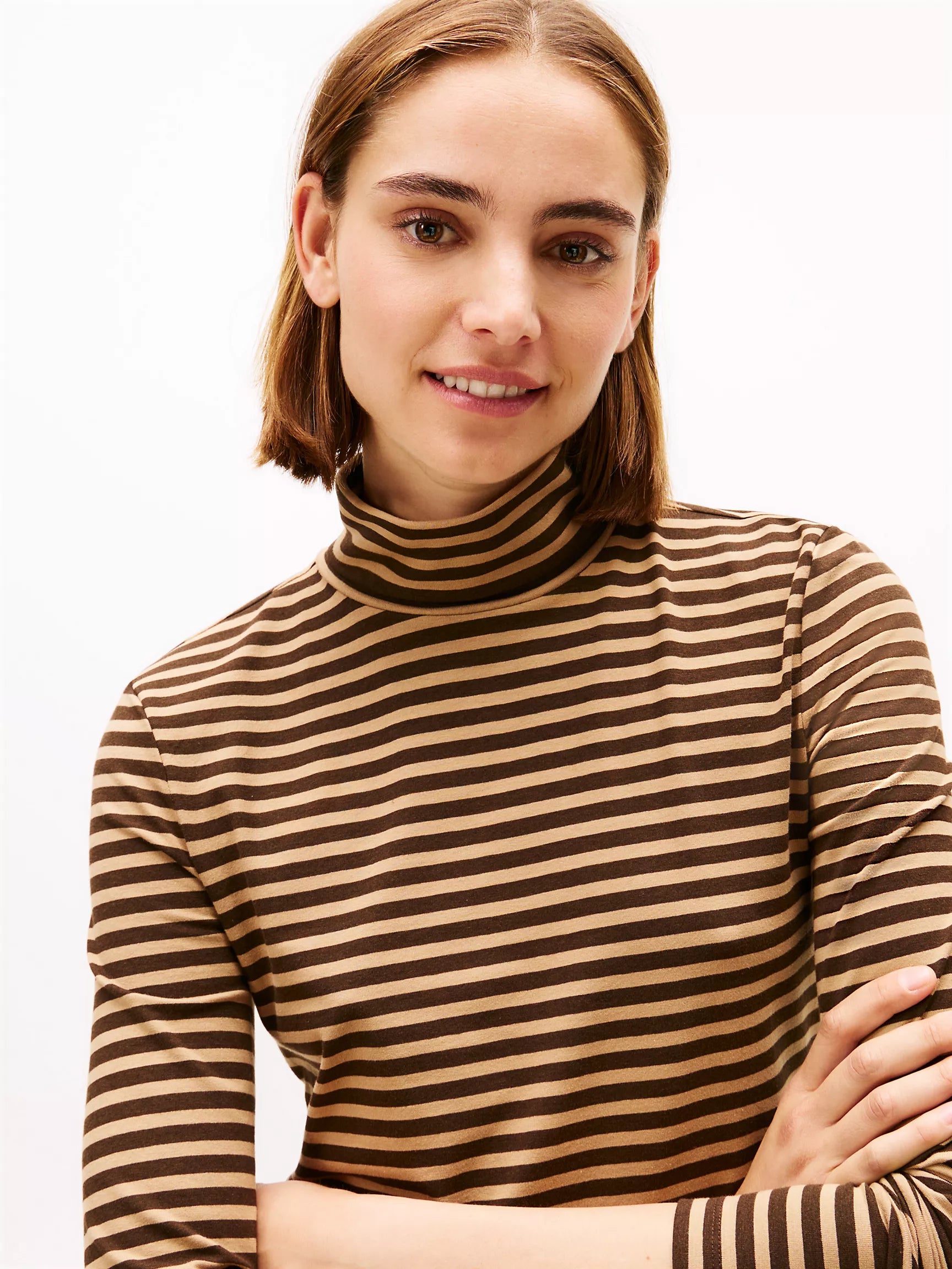Womens' Tommy Long-Sleeve Stripe Turtleneck T-Shirt/ Dark Coffee